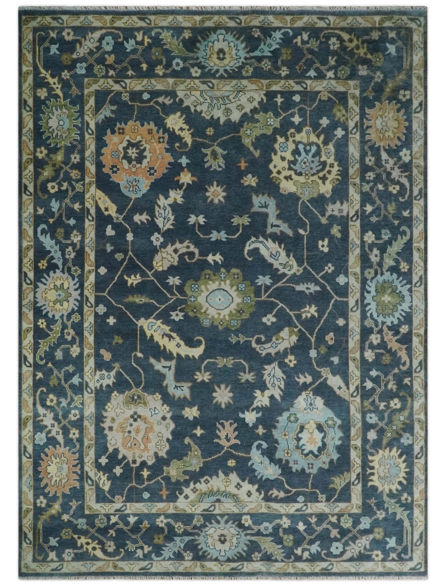 Custom Made Blue, Beige and Green Multi size Hand knotted Traditional Oushak Wool Area Rug - The Rug Decor