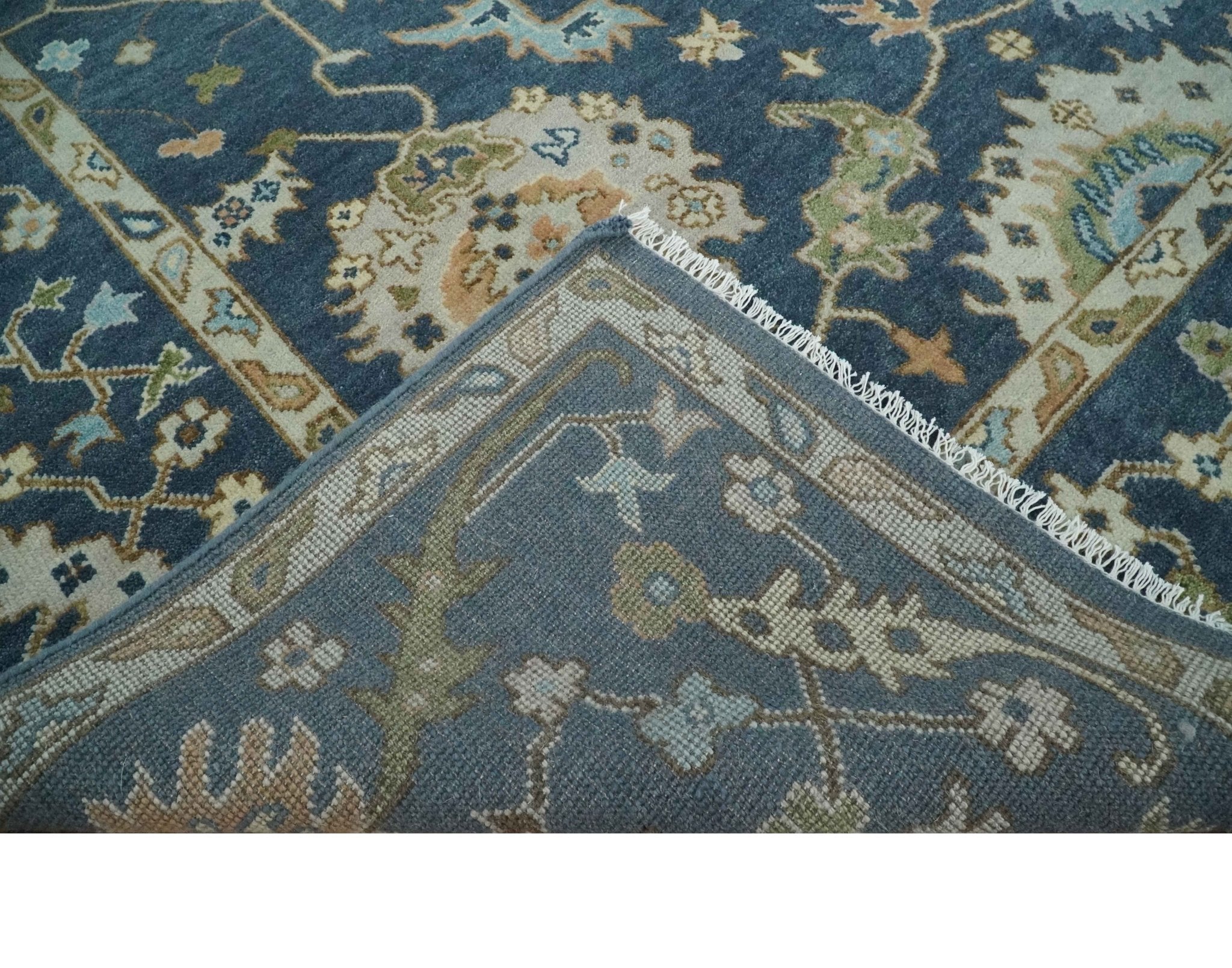 Custom Made Blue, Beige and Green Multi size Hand knotted Traditional Oushak Wool Area Rug - The Rug Decor