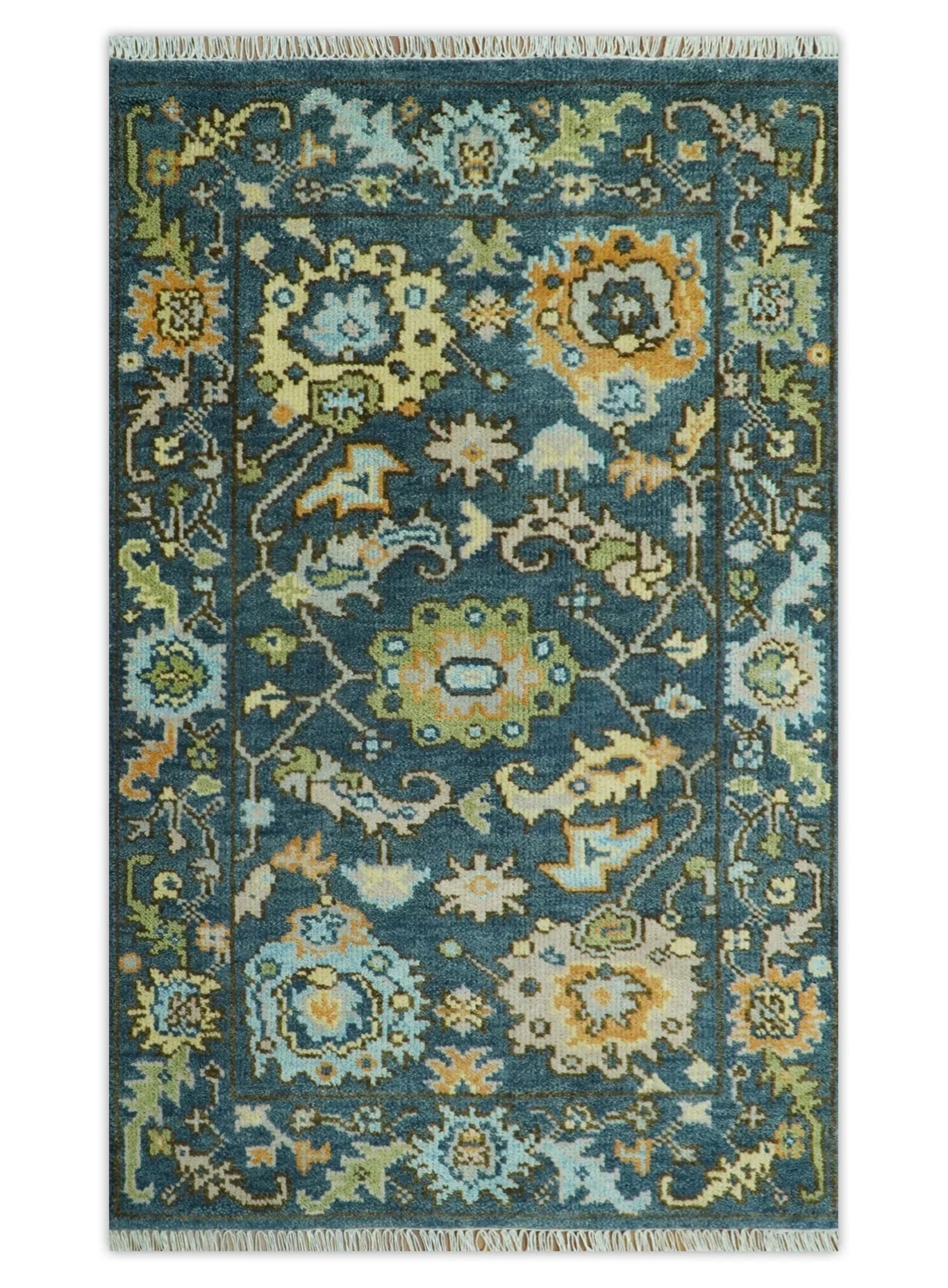 Custom Made Blue, Beige and Green Multi size Hand knotted Traditional Oushak Wool Area Rug - The Rug Decor