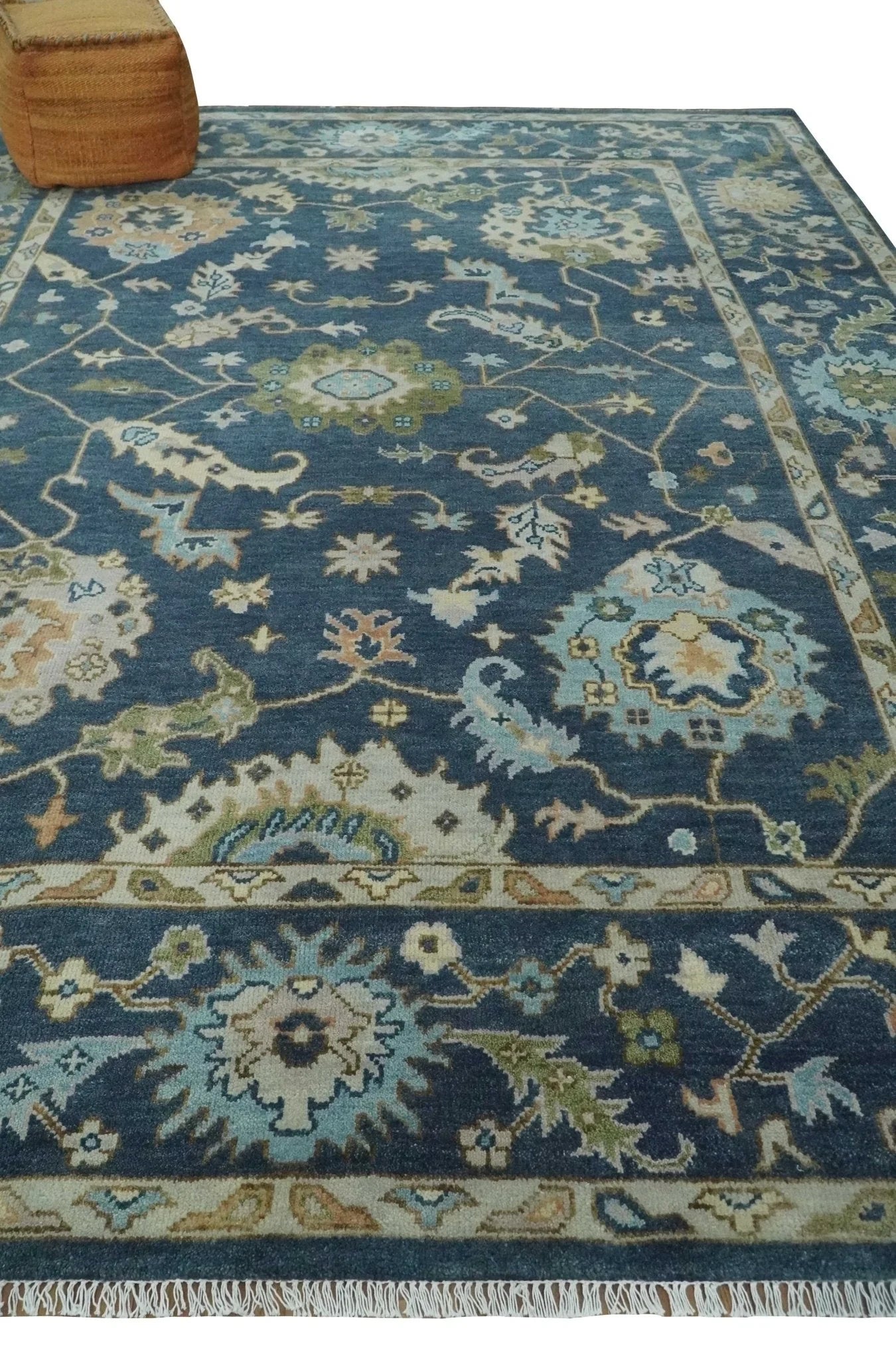 Custom Made Blue, Beige and Green Multi size Hand knotted Traditional Oushak Wool Area Rug - The Rug Decor