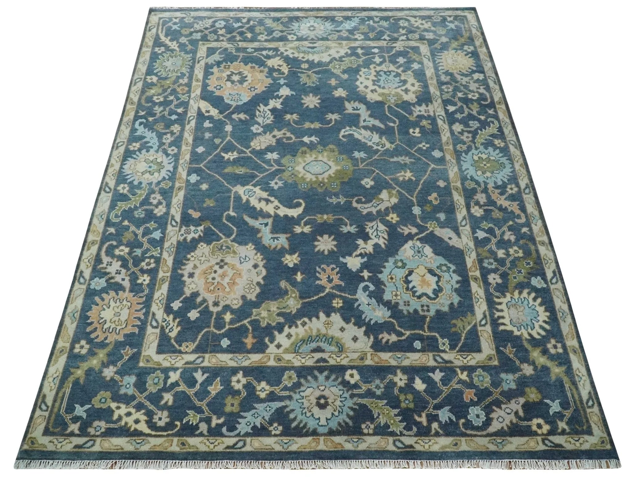 Custom Made Blue Multi size Hand knotted Traditional Oushak Wool Area Rug