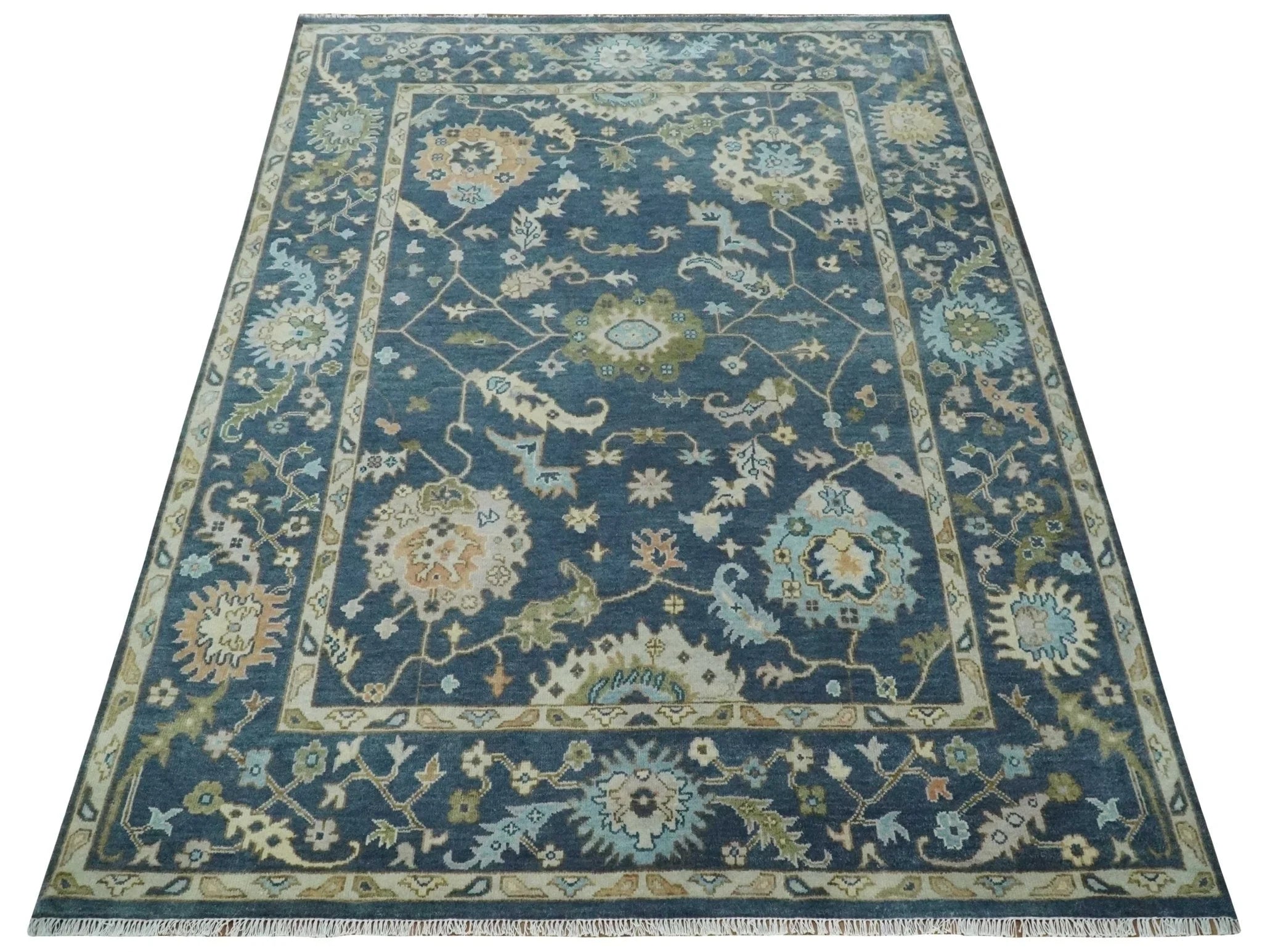 Custom Made Blue, Beige and Green Multi size Hand knotted Traditional Oushak Wool Area Rug - The Rug Decor