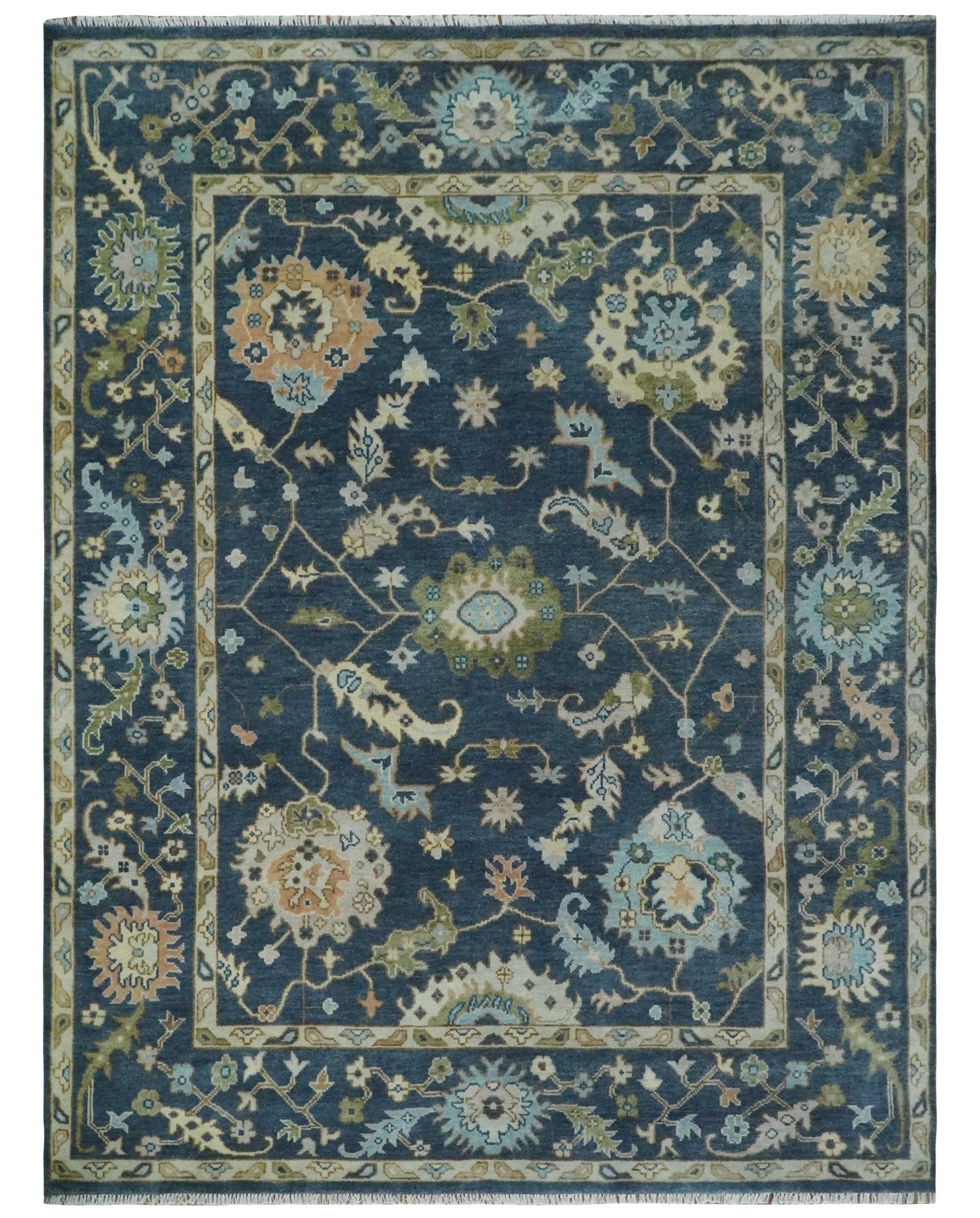 Custom Made Blue, Beige and Green Multi size Hand knotted Traditional Oushak Wool Area Rug - The Rug Decor