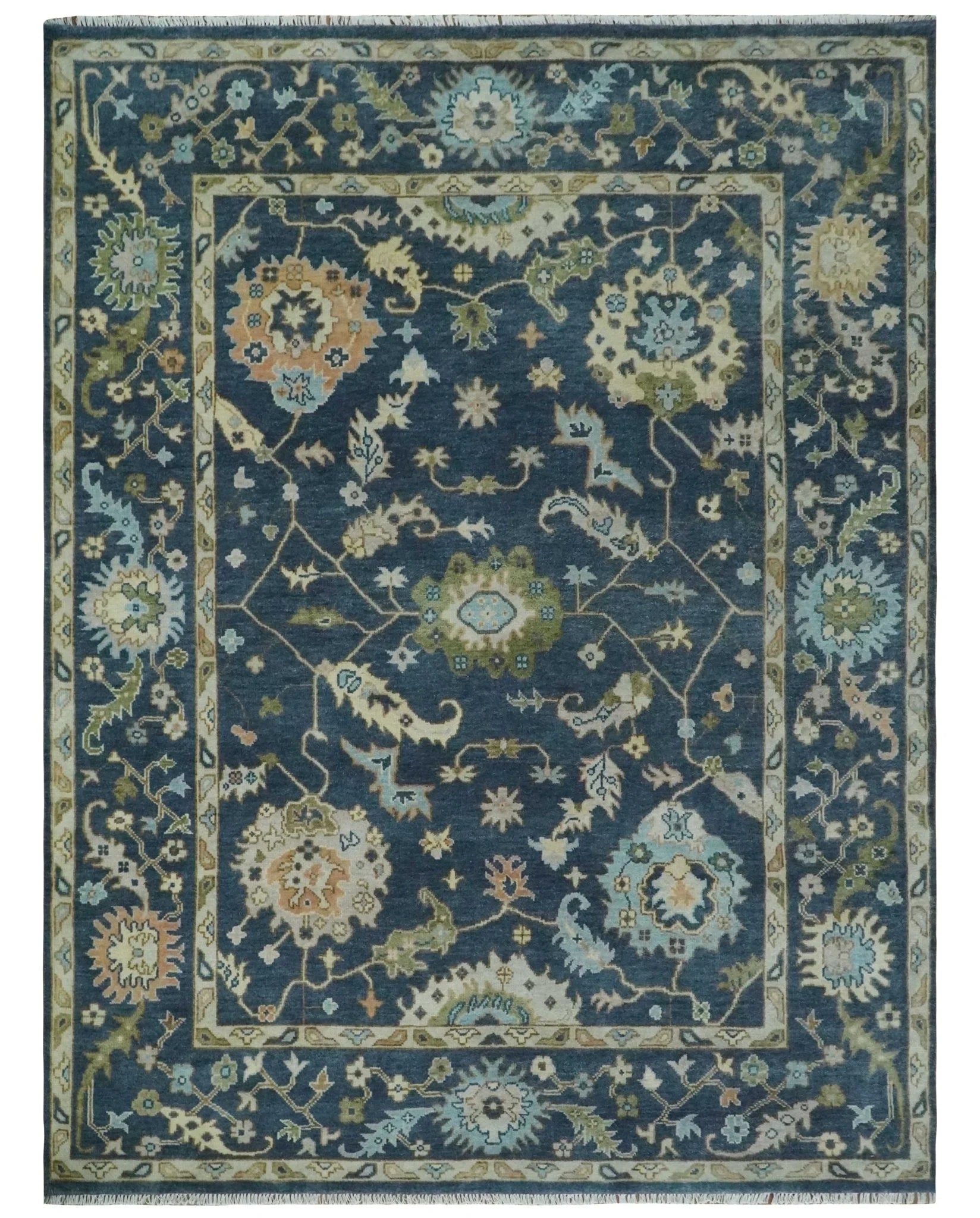 Custom Made Blue, Beige and Green Multi size Hand knotted Traditional Oushak Wool Area Rug - The Rug Decor