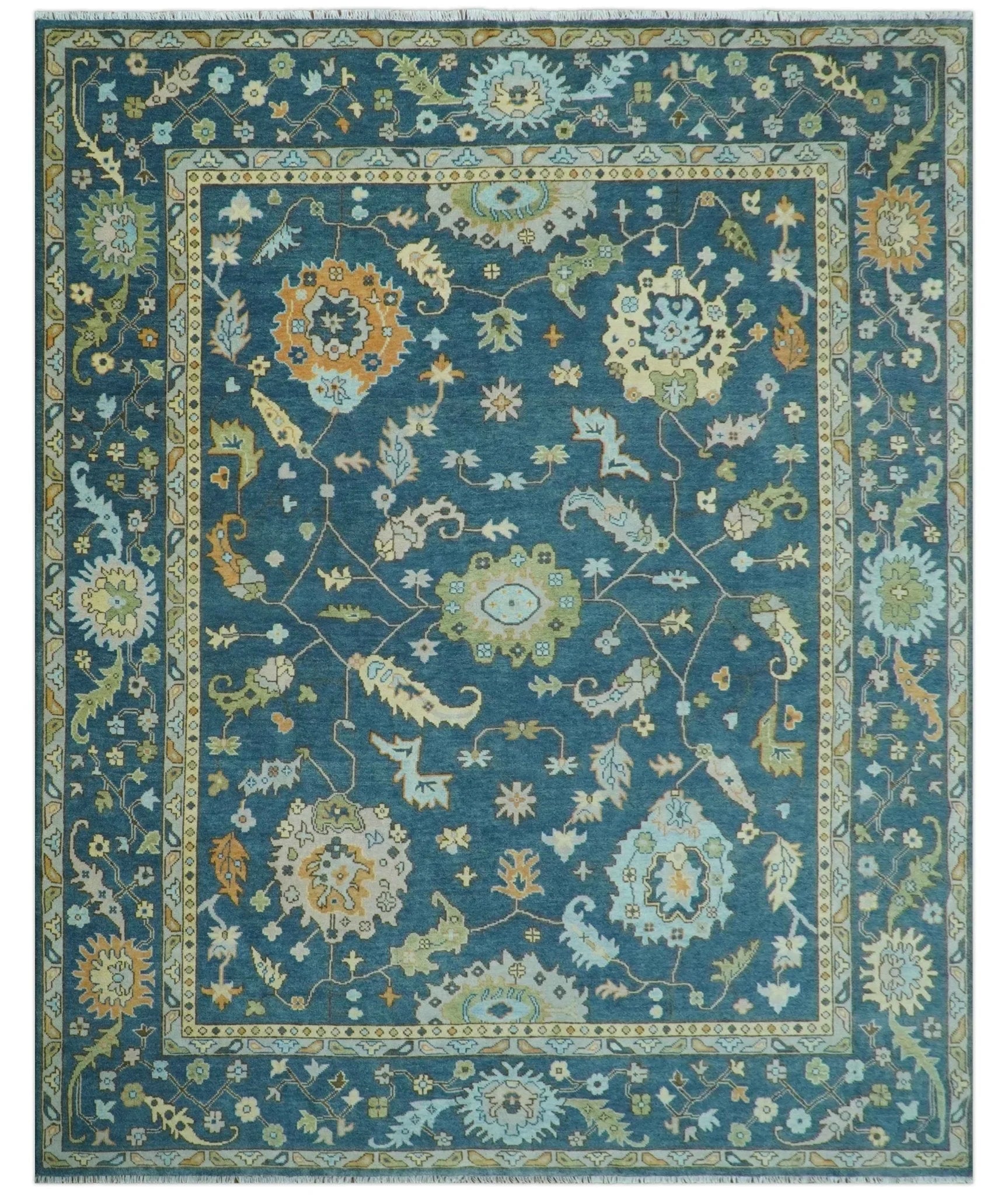 Custom Made Blue, Beige and Green Multi size Hand knotted Traditional Oushak Wool Area Rug - The Rug Decor