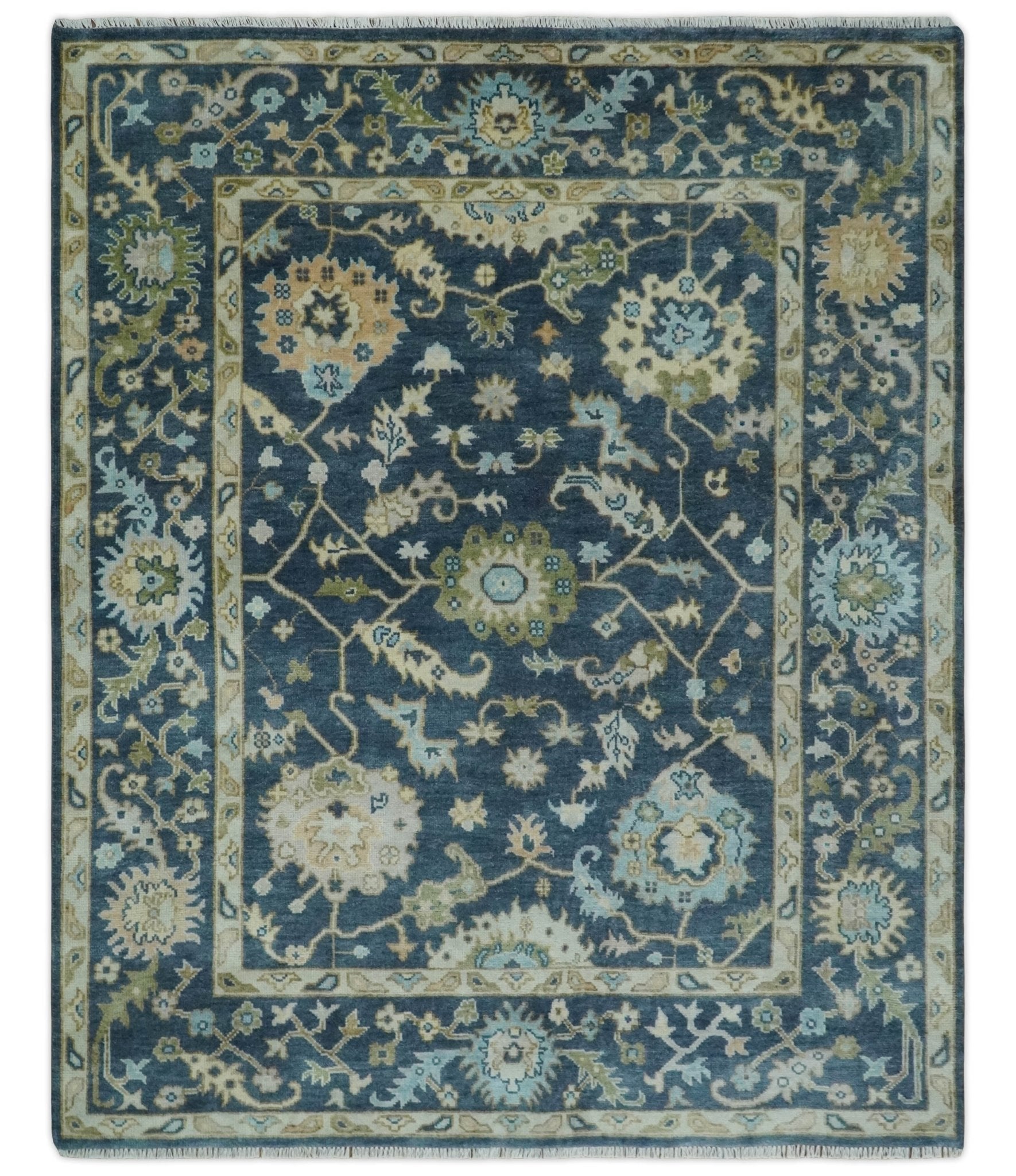 Custom Made Blue, Beige and Green Multi size Hand knotted Traditional Oushak Wool Area Rug - The Rug Decor