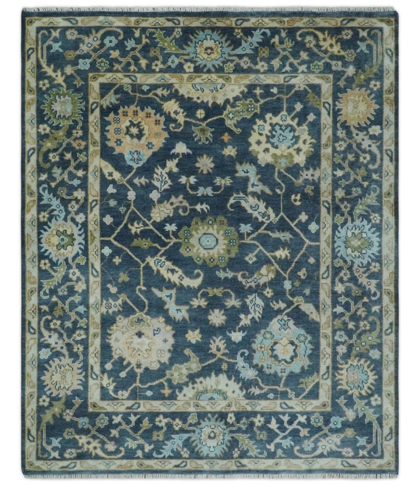 Custom Made Blue, Beige and Green Multi size Hand knotted Traditional Oushak Wool Area Rug - The Rug Decor