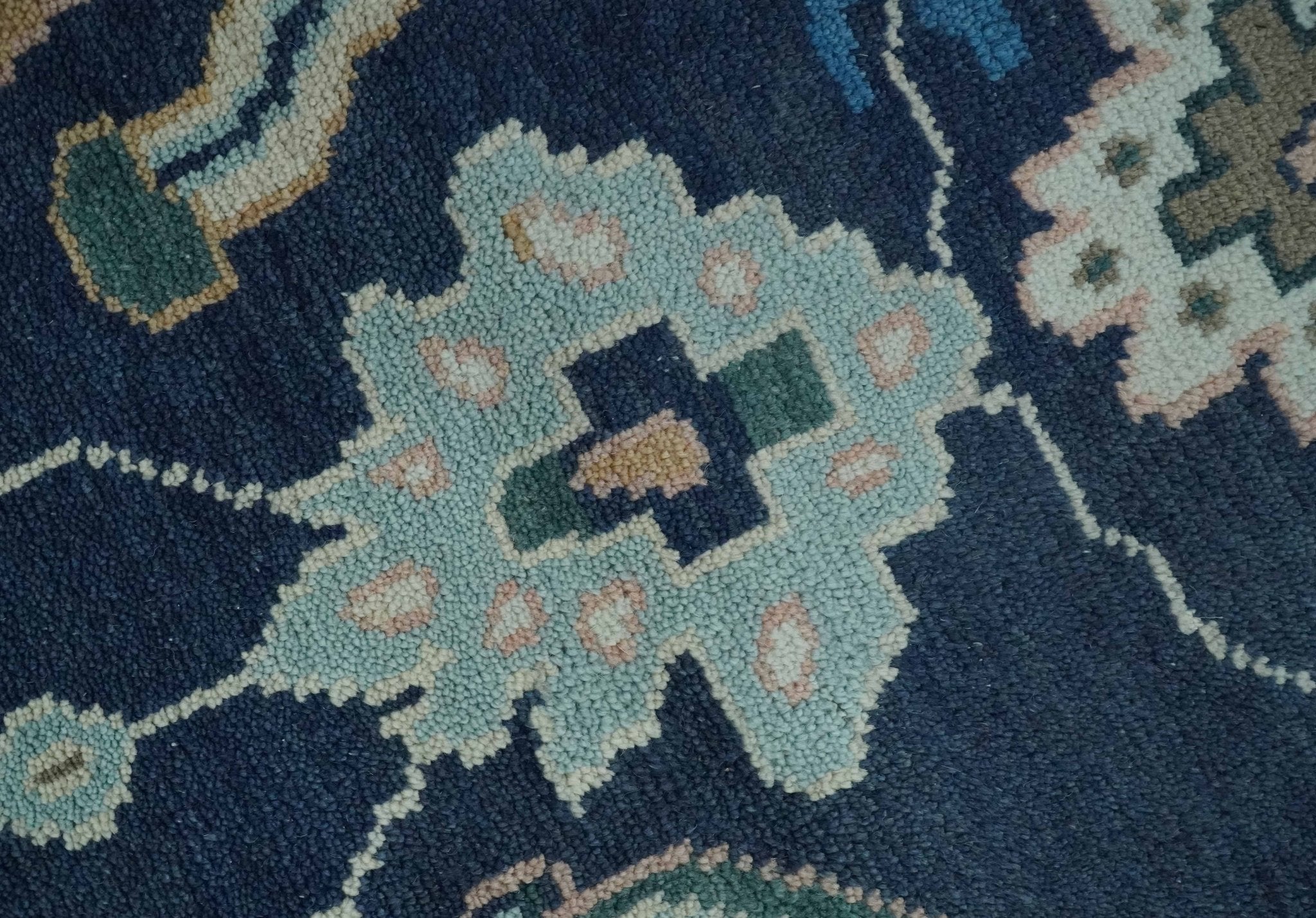 Custom Made Blue, Camel and Ivory Traditional Oriental Oushak wool Area Rug - The Rug Decor