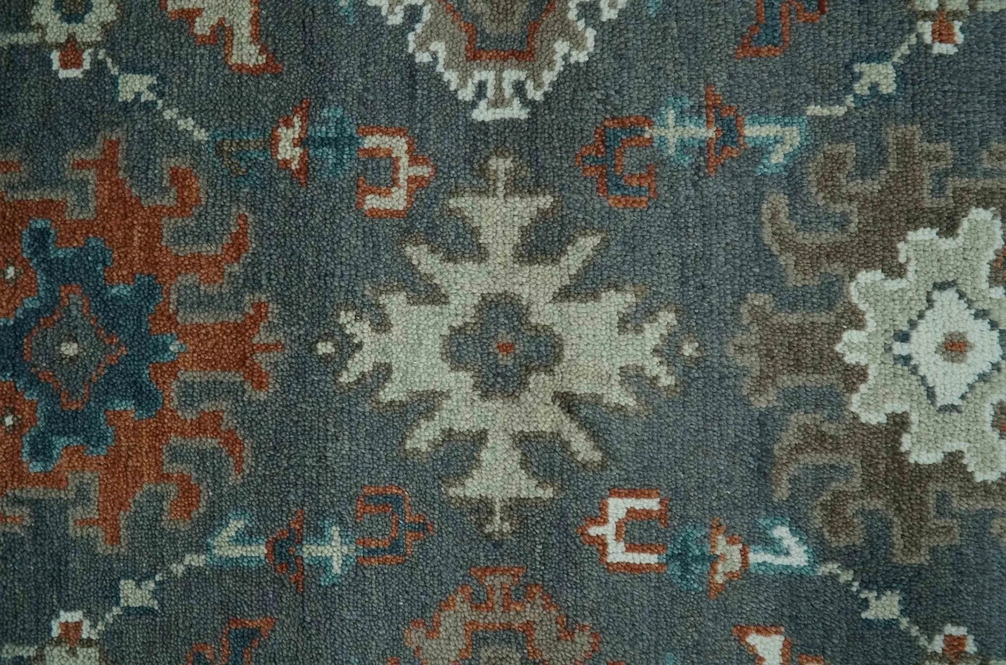 Custom Made Charcoal and Teal Hand knotted Traditional Oushak wool area rug