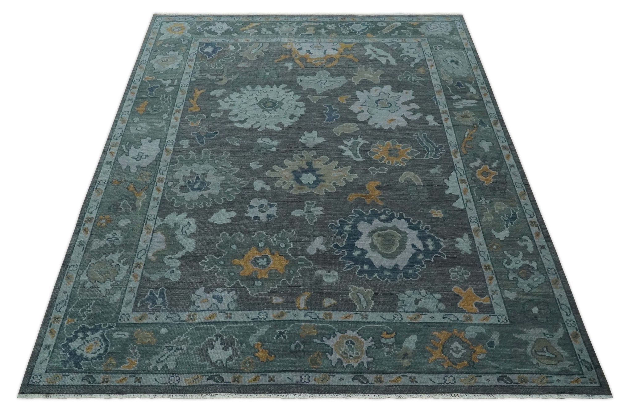 Custom Made Charcoal, Gray and Silver Antique look Traditional Oushak wool Area Rug - The Rug Decor