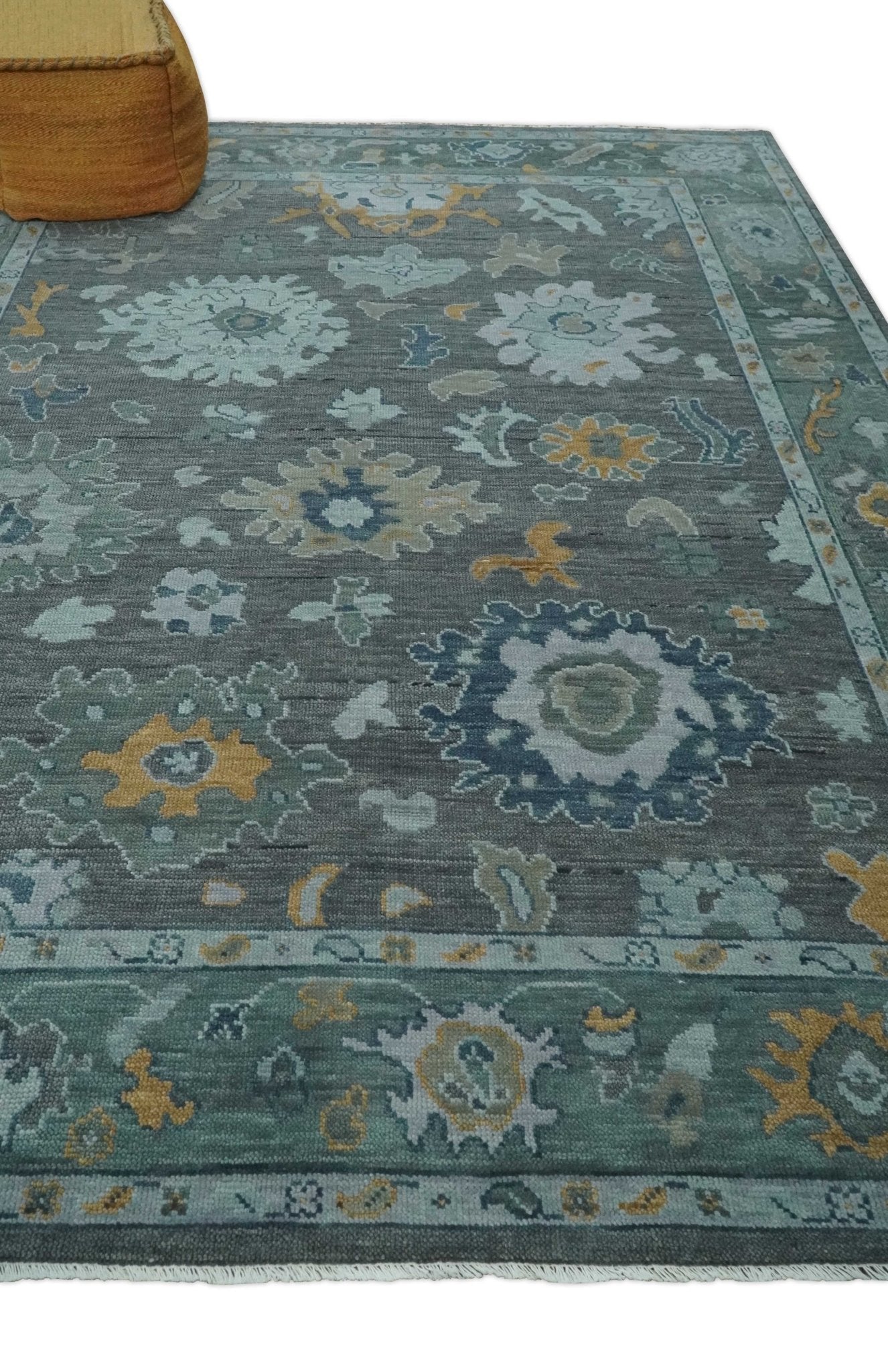 Custom Made Charcoal, Gray and Silver Antique look Traditional Oushak wool Area Rug - The Rug Decor