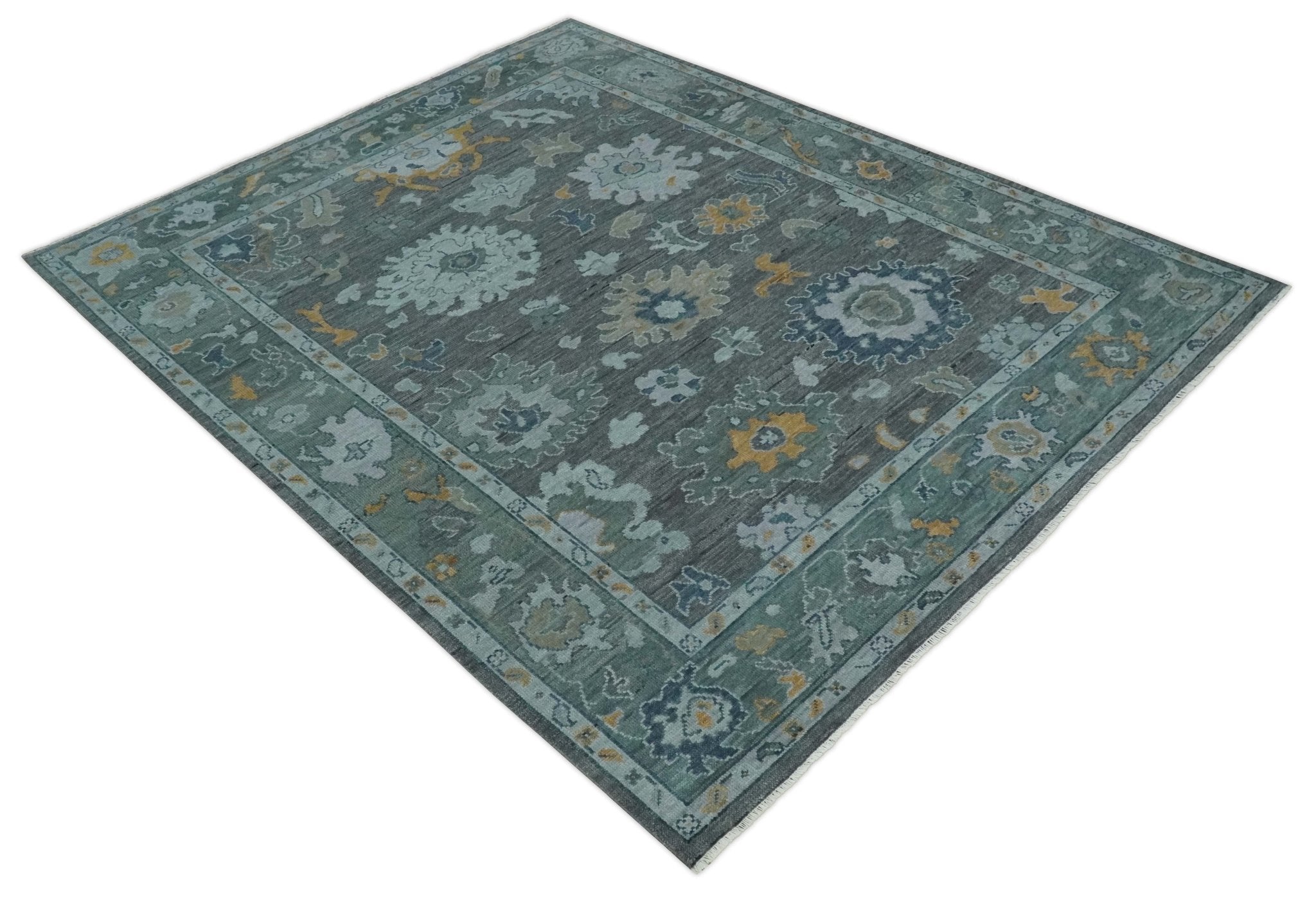 Custom Made Charcoal, Gray and Silver Antique look Traditional Oushak wool Area Rug - The Rug Decor