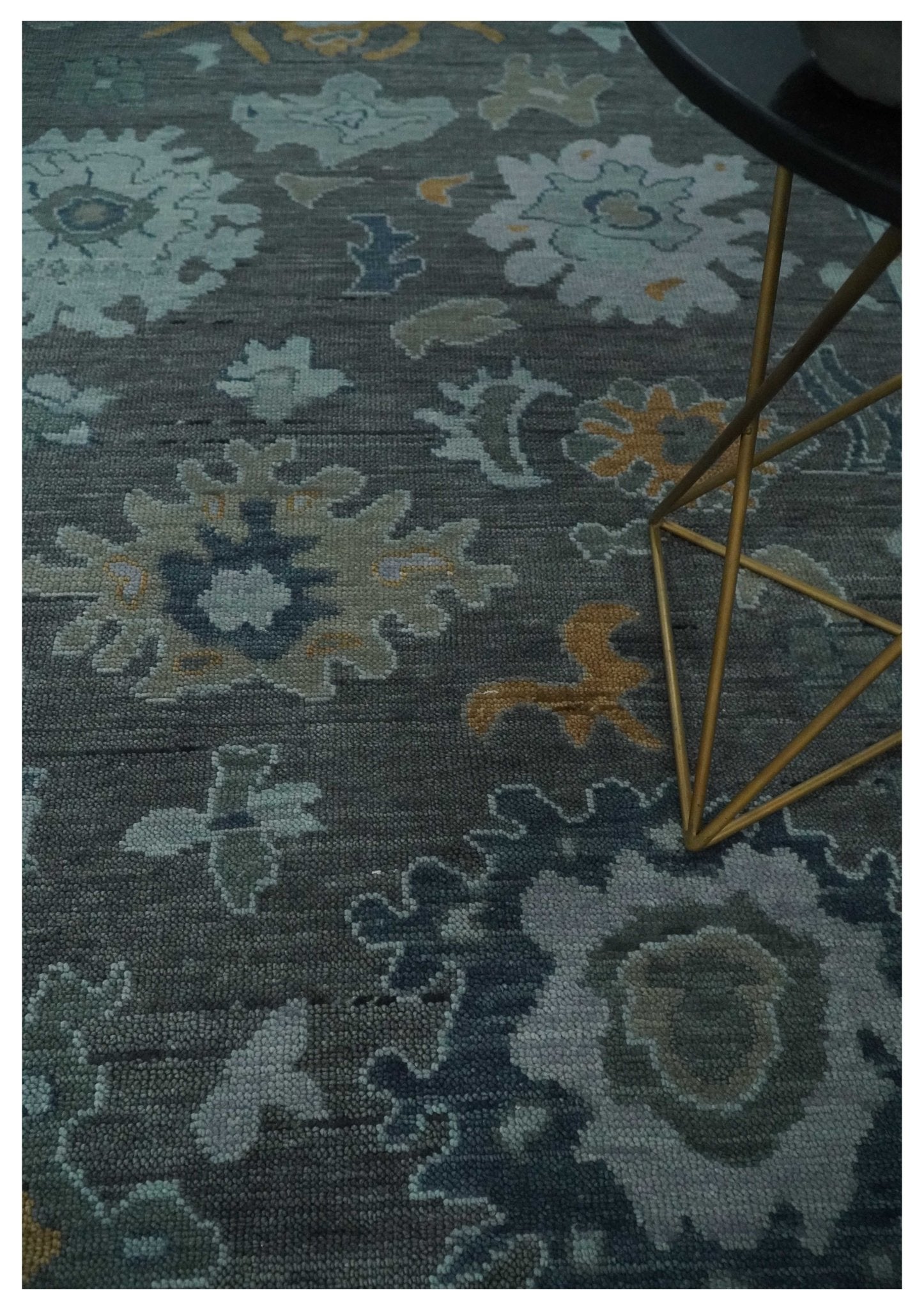 Custom Made Charcoal, Gray and Silver Antique look Traditional Oushak wool Area Rug - The Rug Decor