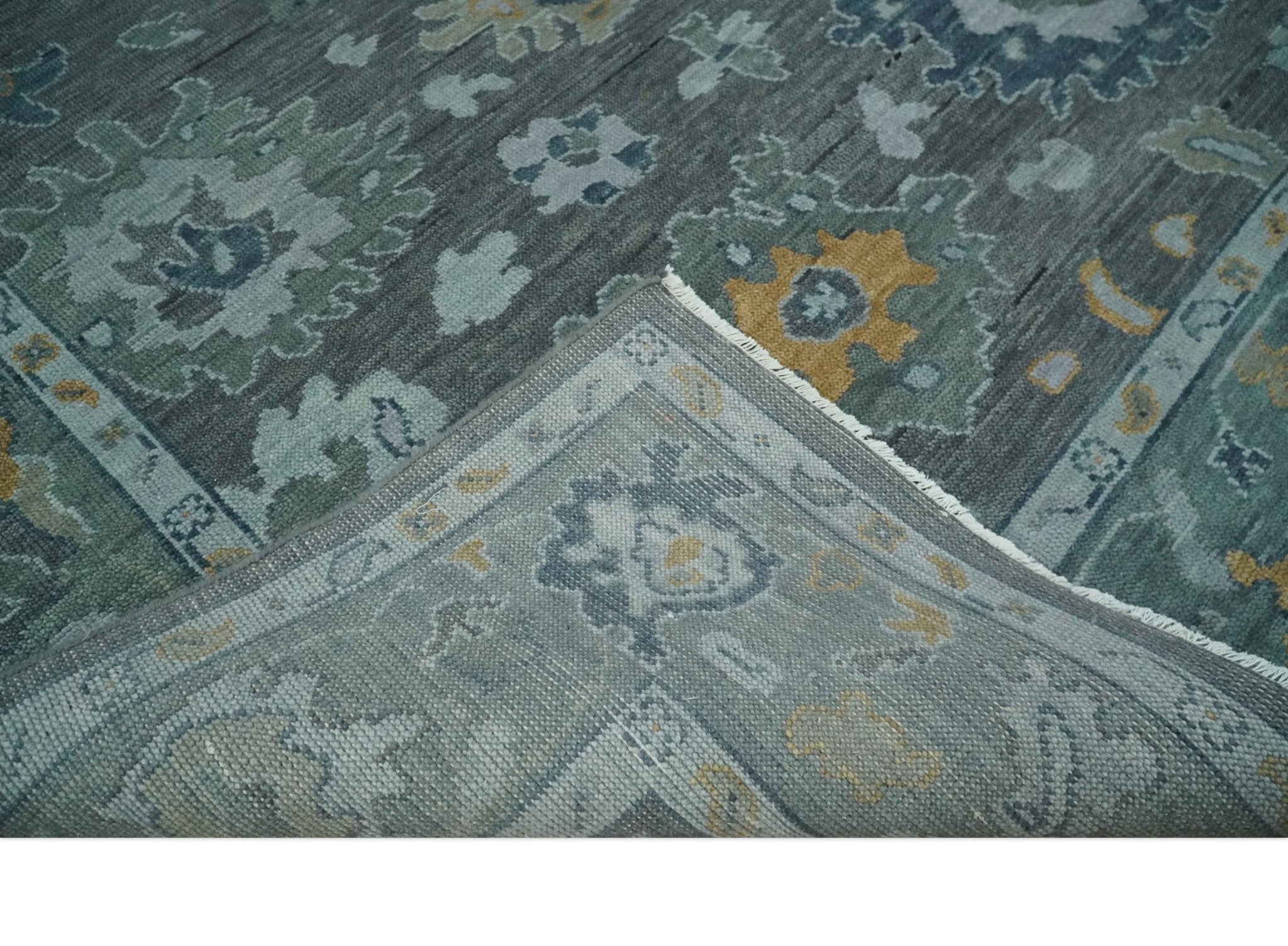 Custom Made Charcoal, Gray and Silver Antique look Traditional Oushak wool Area Rug - The Rug Decor