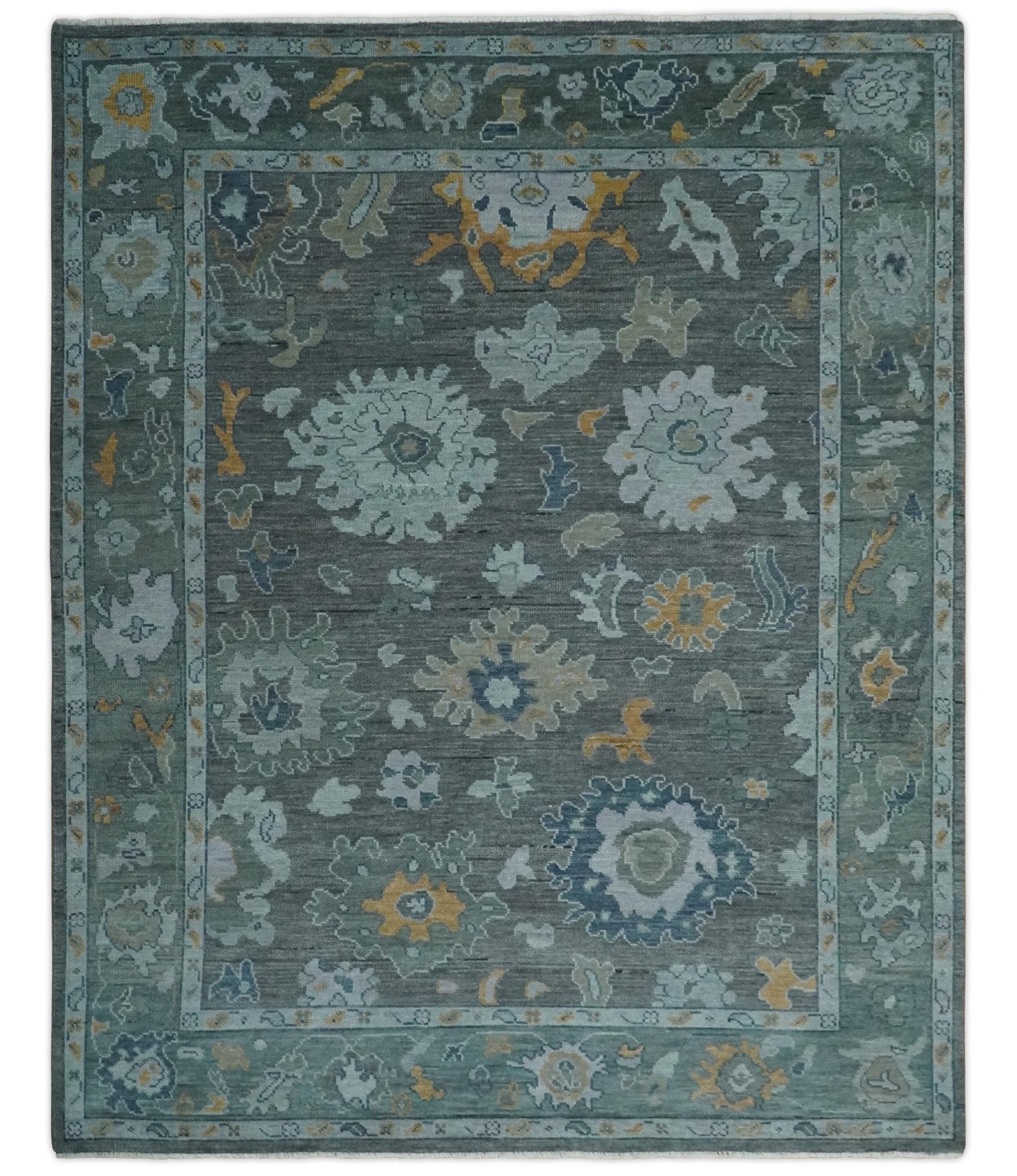 Custom Made Charcoal, Gray and Silver Antique look Traditional Oushak wool Area Rug - The Rug Decor