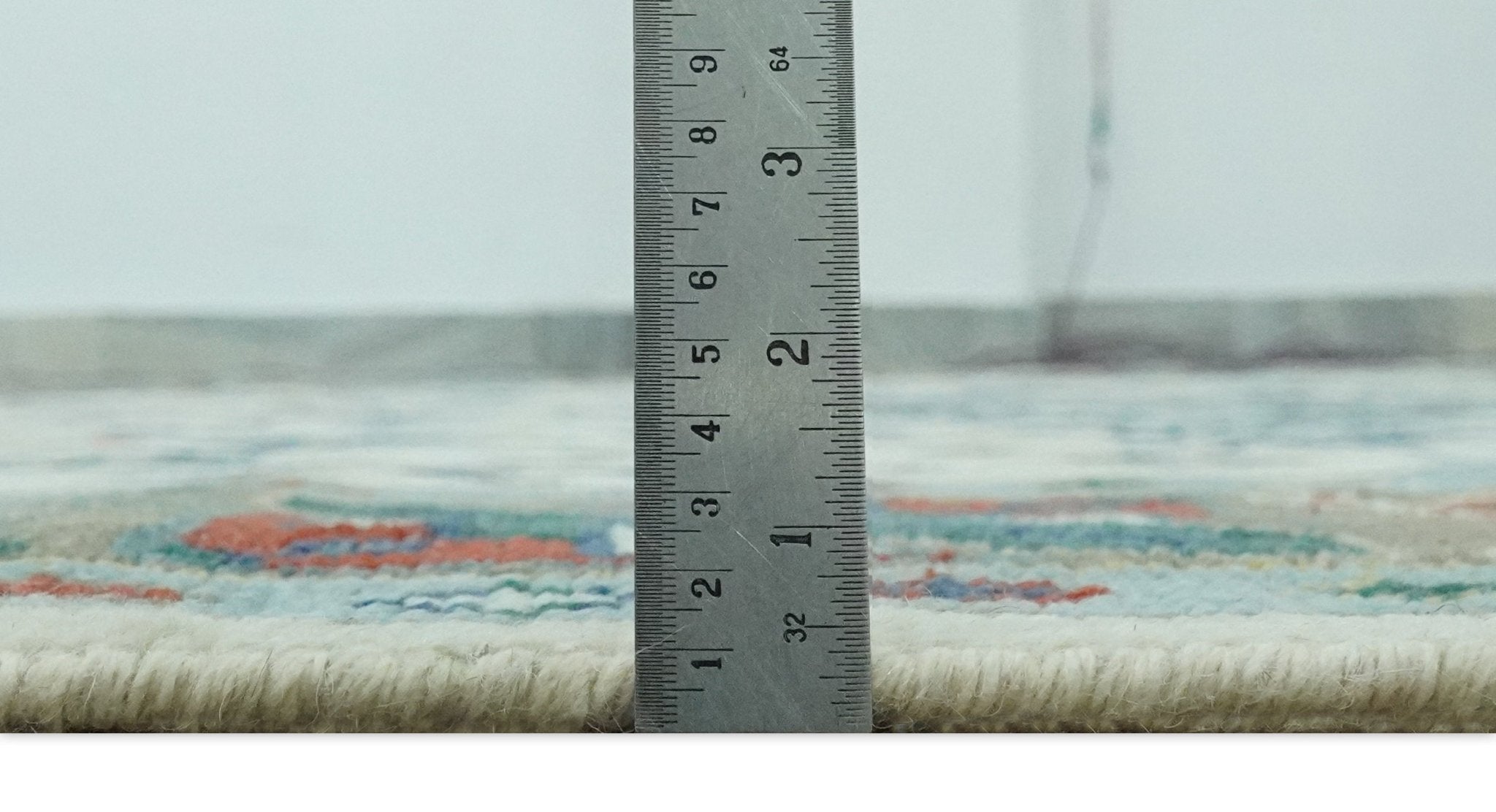 Custom Made Colorful Ivory, Blue, Brown and Teal Hand Knotted Traditional Heriz size wool Area Rug - The Rug Decor