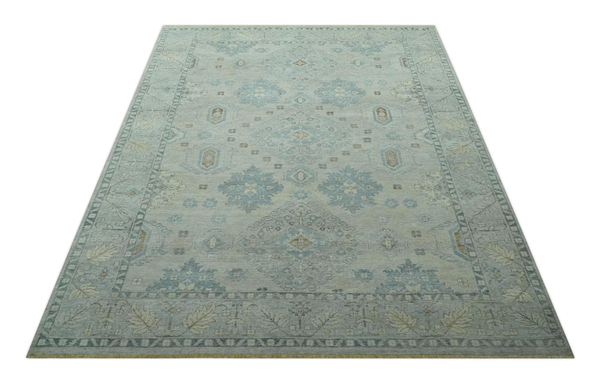 Custom Made Distressed Finished Beige and Gray Traditional mamluk design Low Pile wool Rug - The Rug Decor
