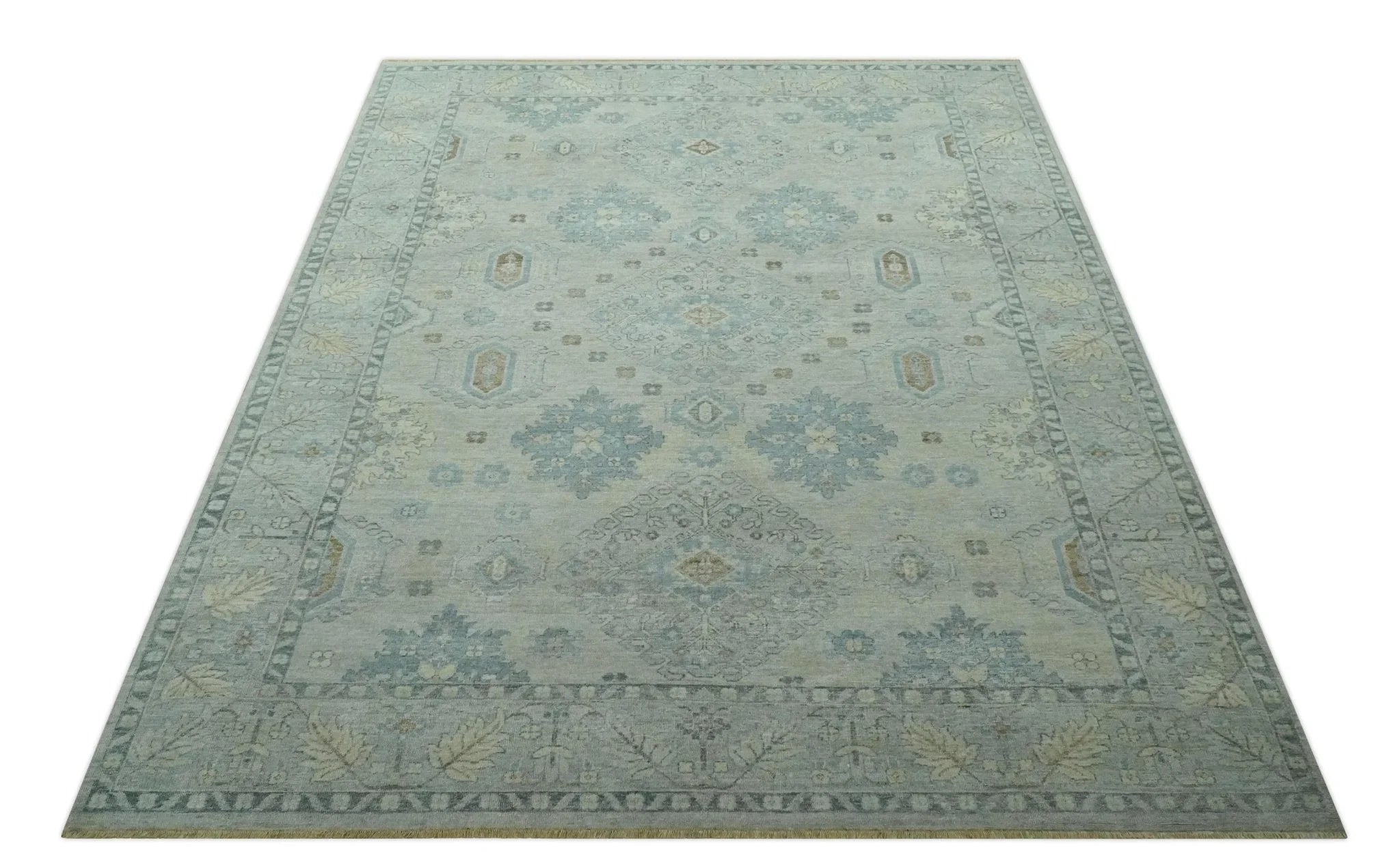 Custom Made Distressed Finished Beige and Gray Traditional mamluk design Low Pile wool Rug - The Rug Decor