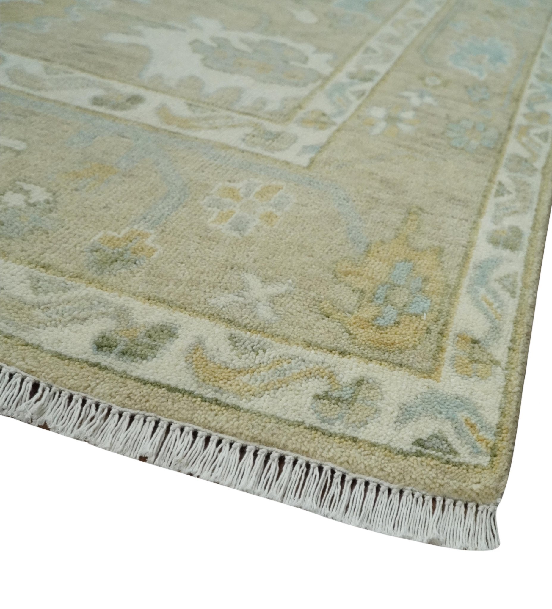 Custom Made Earthy Hand Knotted Beige and Ivory Traditional Multi Size Wool Area Rug - The Rug Decor