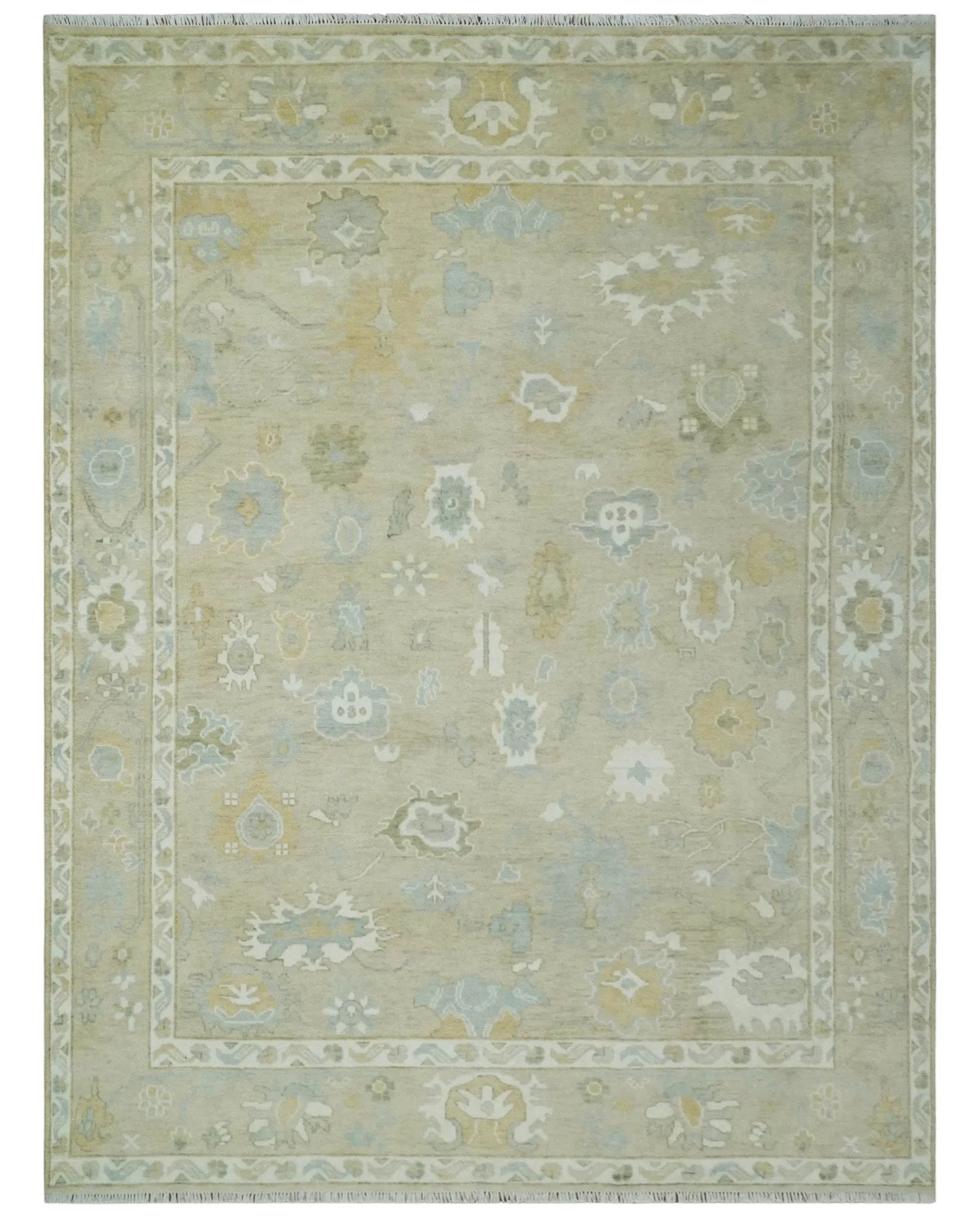 Custom Made Earthy Hand Knotted Beige and Ivory Traditional Multi Size Wool Area Rug