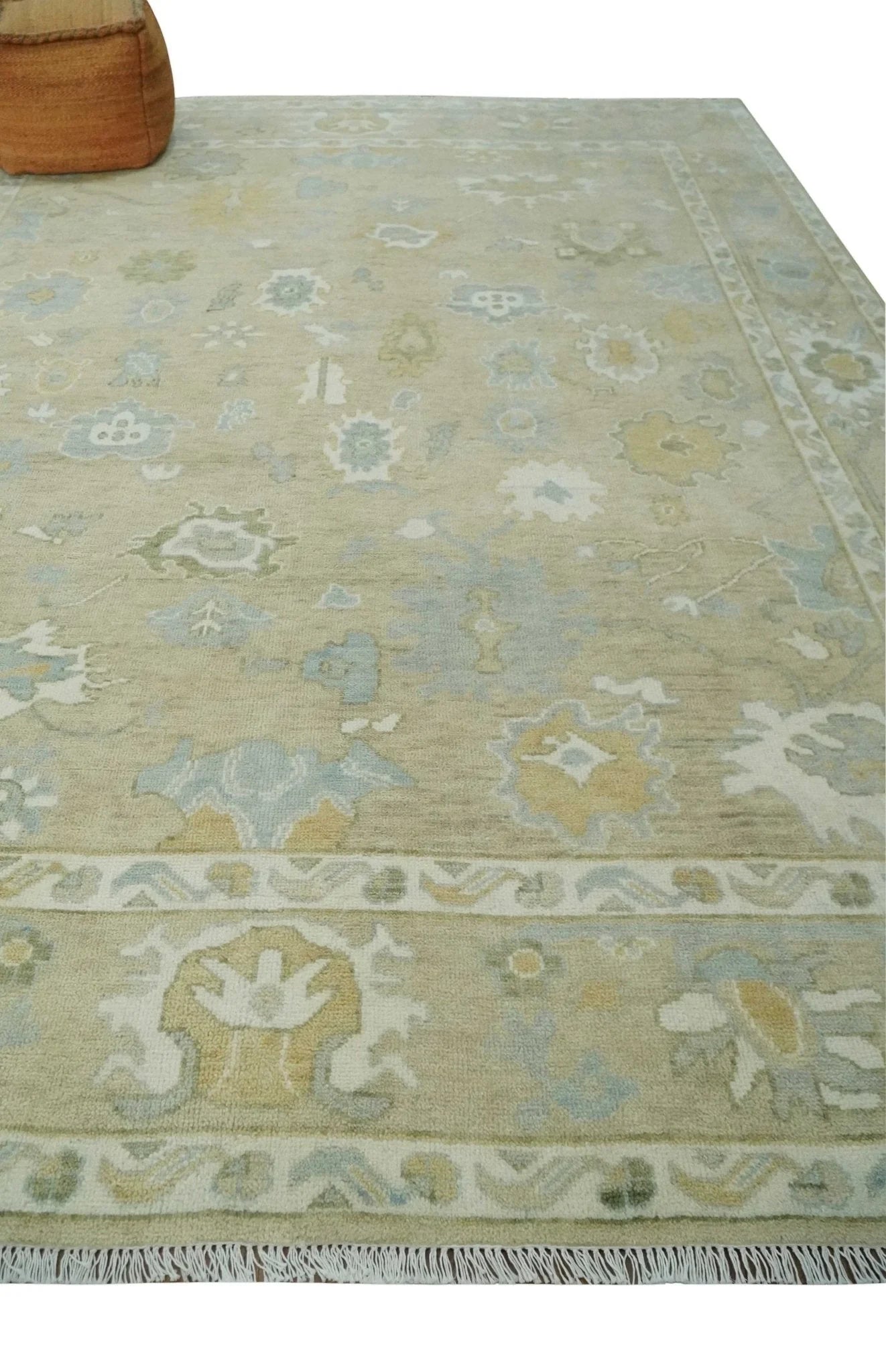 Custom Made Earthy Hand Knotted Beige and Ivory Traditional Multi Size Wool Area Rug - The Rug Decor