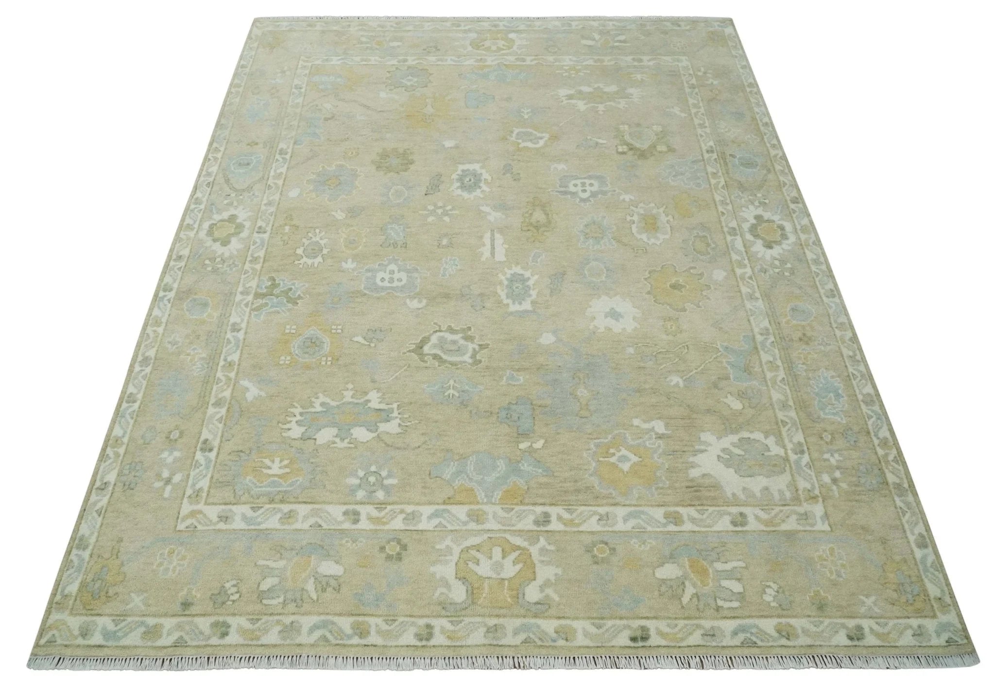 Custom Made Earthy Hand Knotted Beige and Ivory Traditional Multi Size Wool Area Rug - The Rug Decor