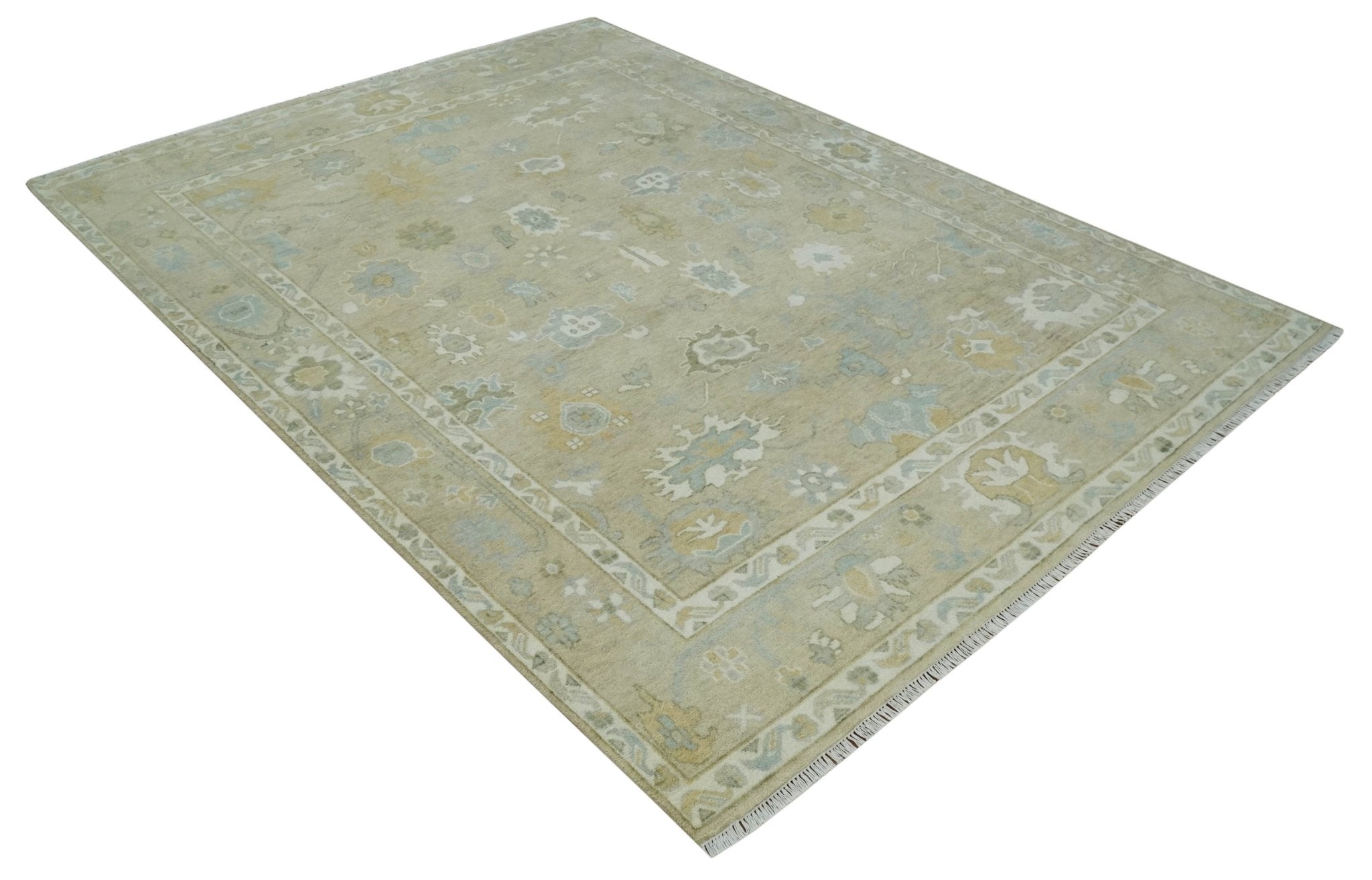 Custom Made Earthy Hand Knotted Beige and Ivory Traditional Multi Size Wool Area Rug - The Rug Decor