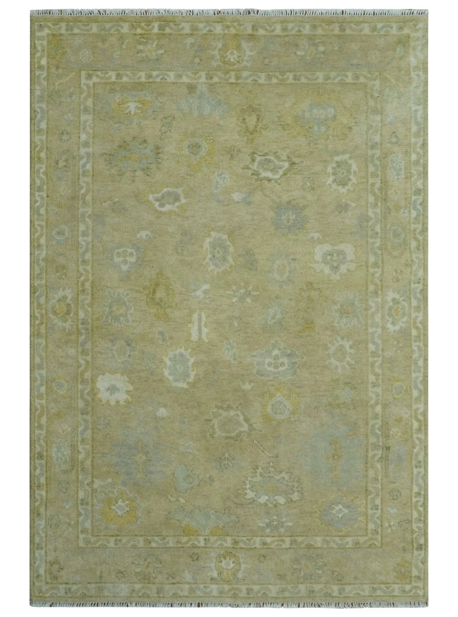 Custom Made Earthy Hand Knotted Beige and Ivory Traditional Multi Size Wool Area Rug - The Rug Decor