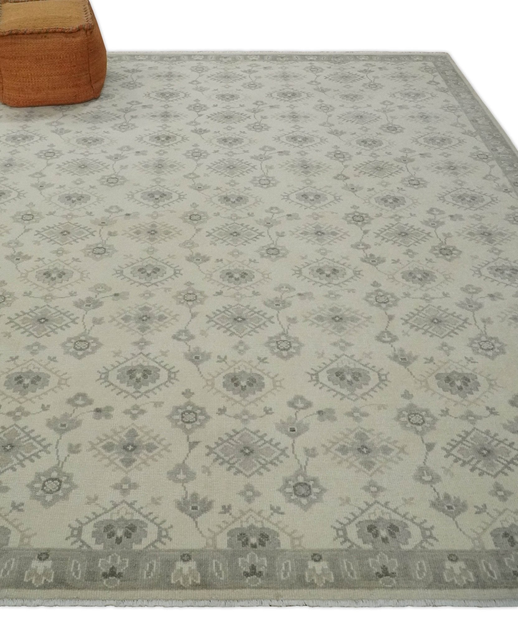 Custom Made Fine Hand Knotted Ivory and Charcoal Style Hand knotted Wool Area Rug - The Rug Decor