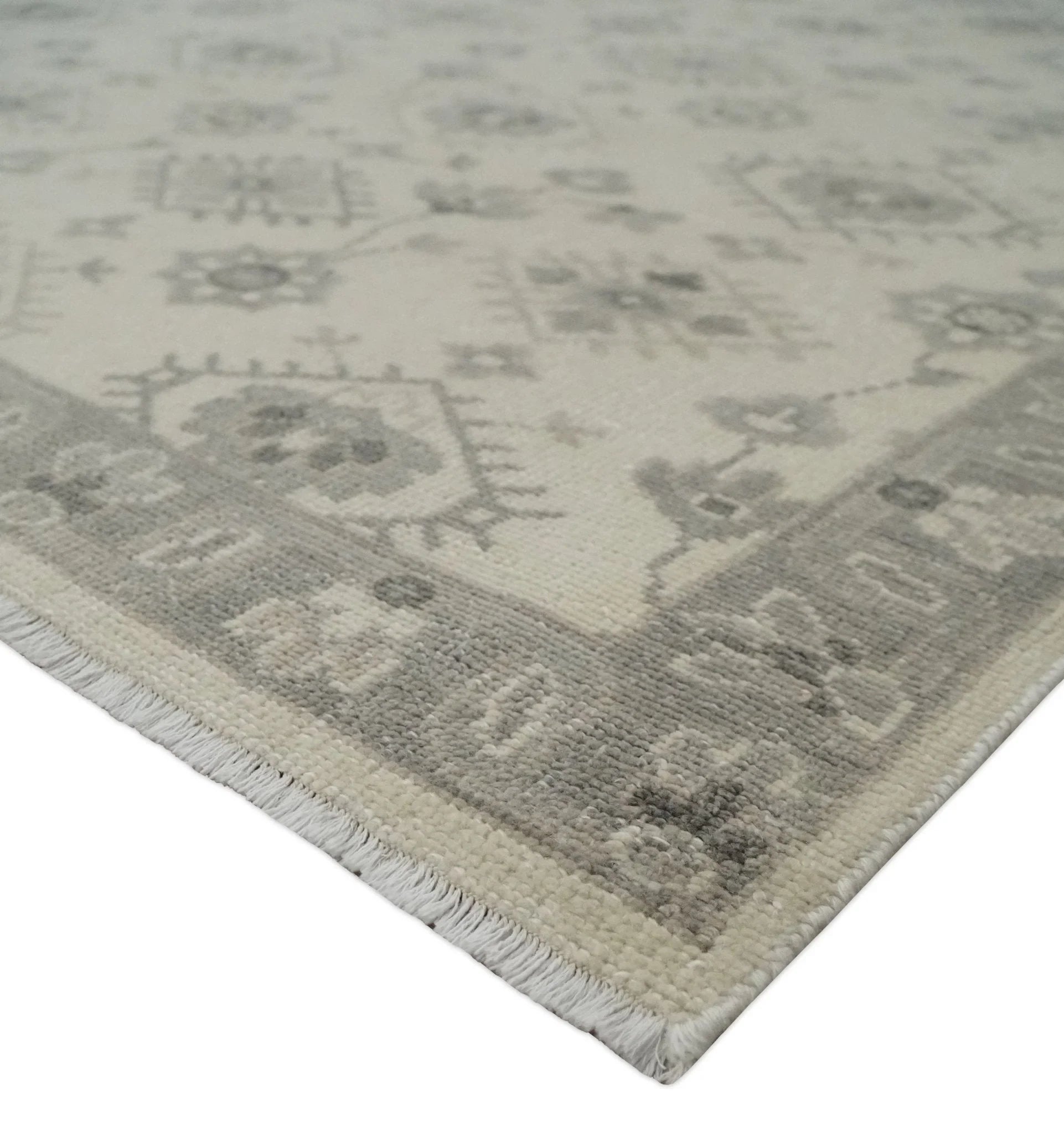 Custom Made Fine Hand Knotted Ivory and Charcoal Style Hand knotted Wool Area Rug - The Rug Decor