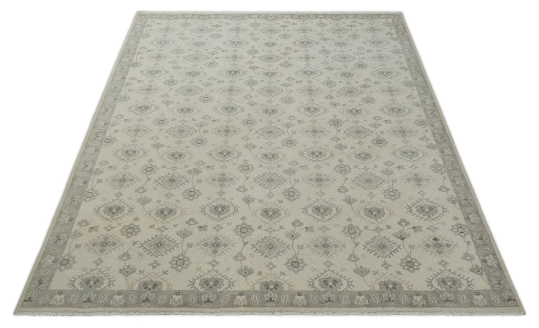 Custom Made Fine Hand Knotted Ivory and Charcoal Style Hand knotted Wool Area Rug - The Rug Decor