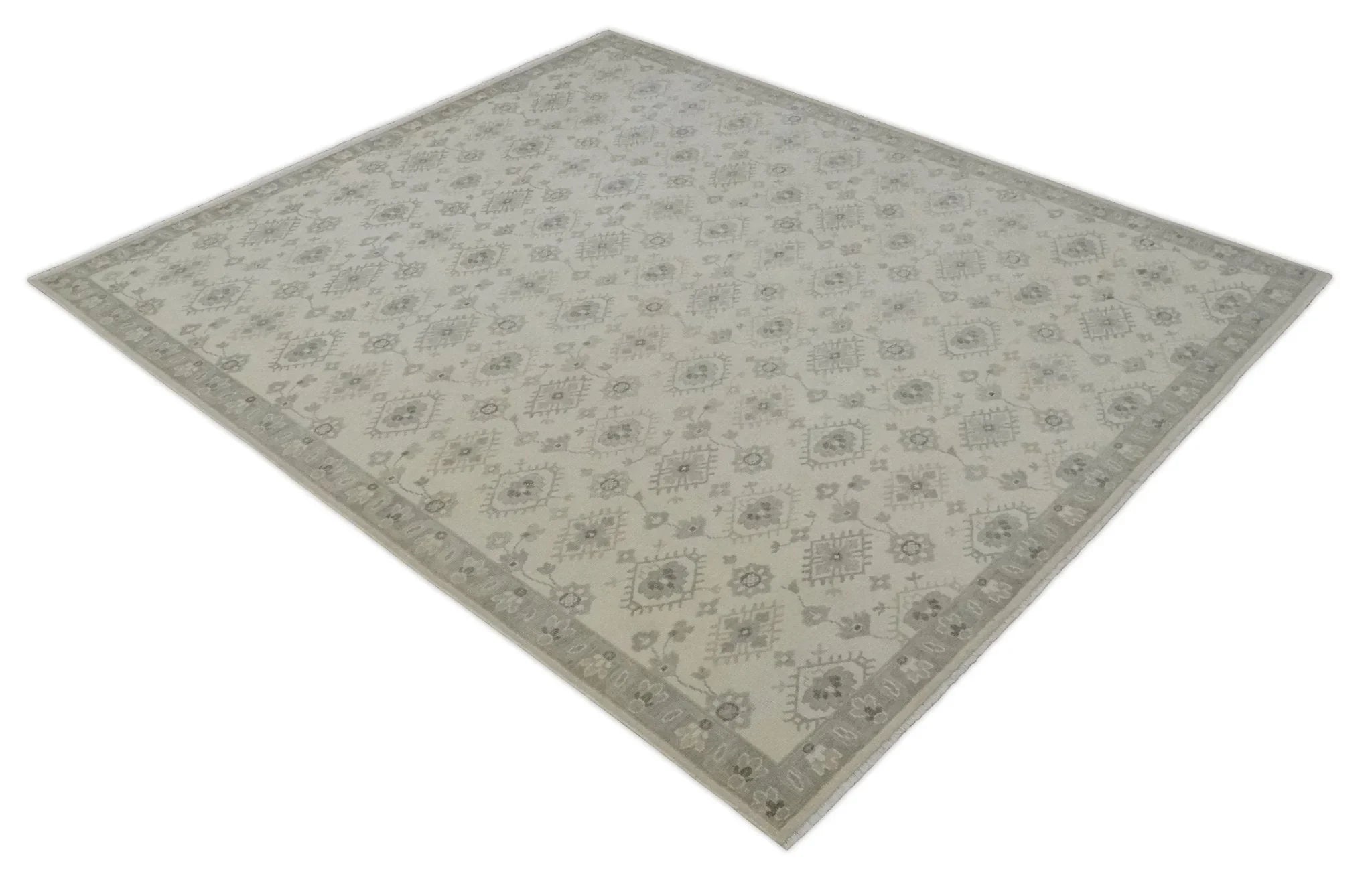 Custom Made Fine Hand Knotted Ivory and Charcoal Style Hand knotted Wool Area Rug - The Rug Decor
