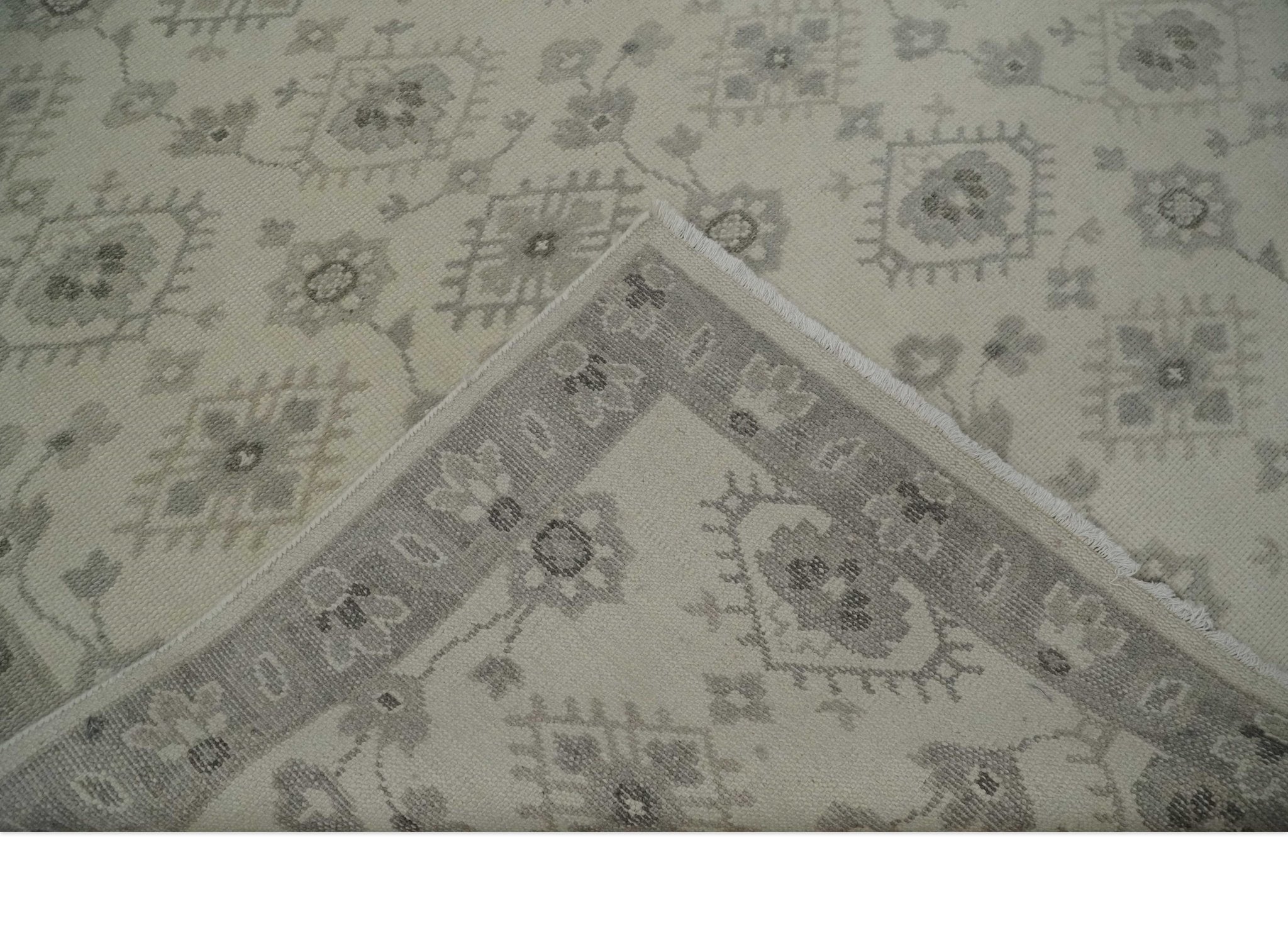 Custom Made Fine Hand Knotted Ivory and Charcoal Style Hand knotted Wool Area Rug - The Rug Decor