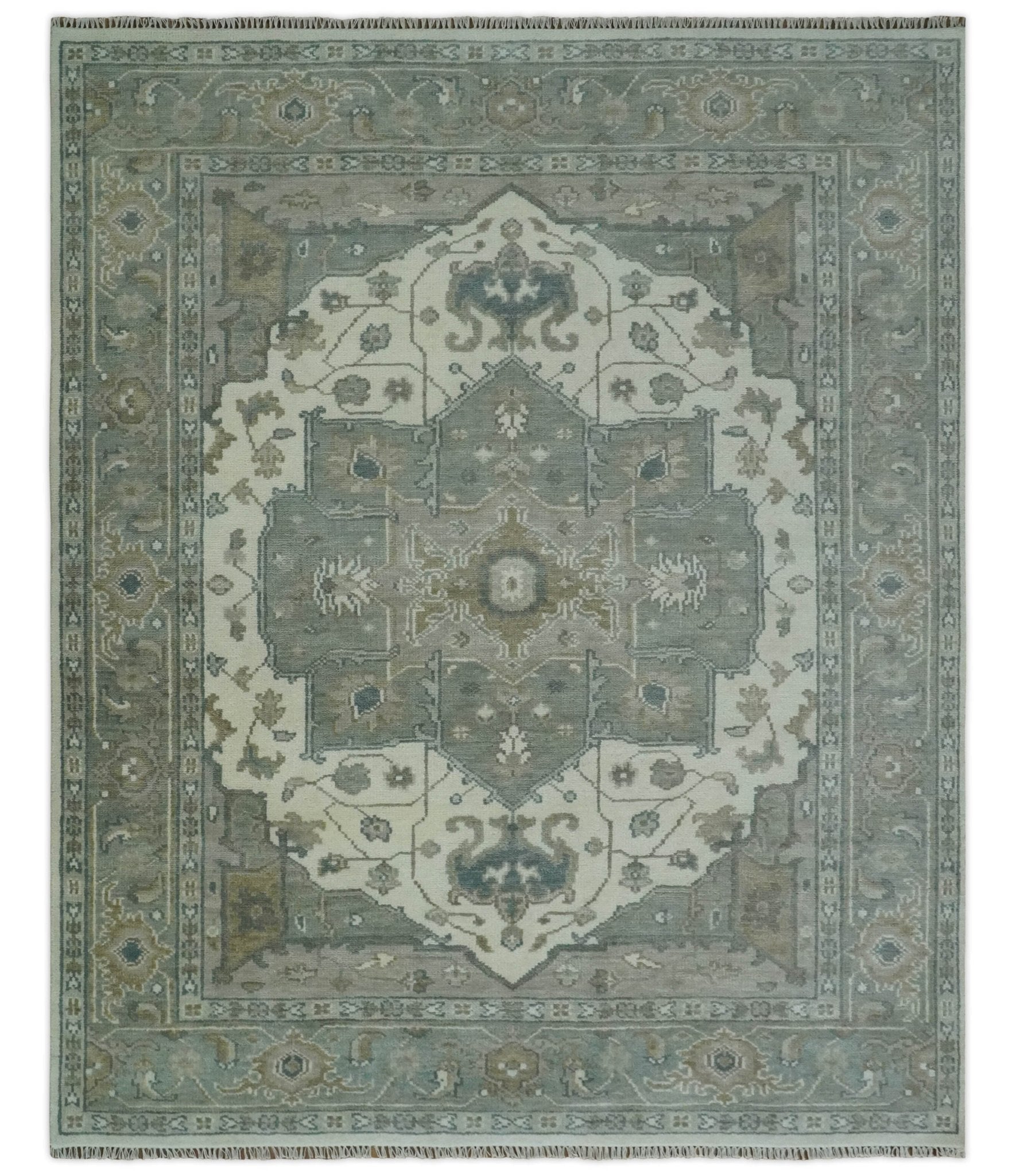 Custom Made Gray, Ivory and Silver Hand knotted Traditional Medallion wool Area Rug - The Rug Decor