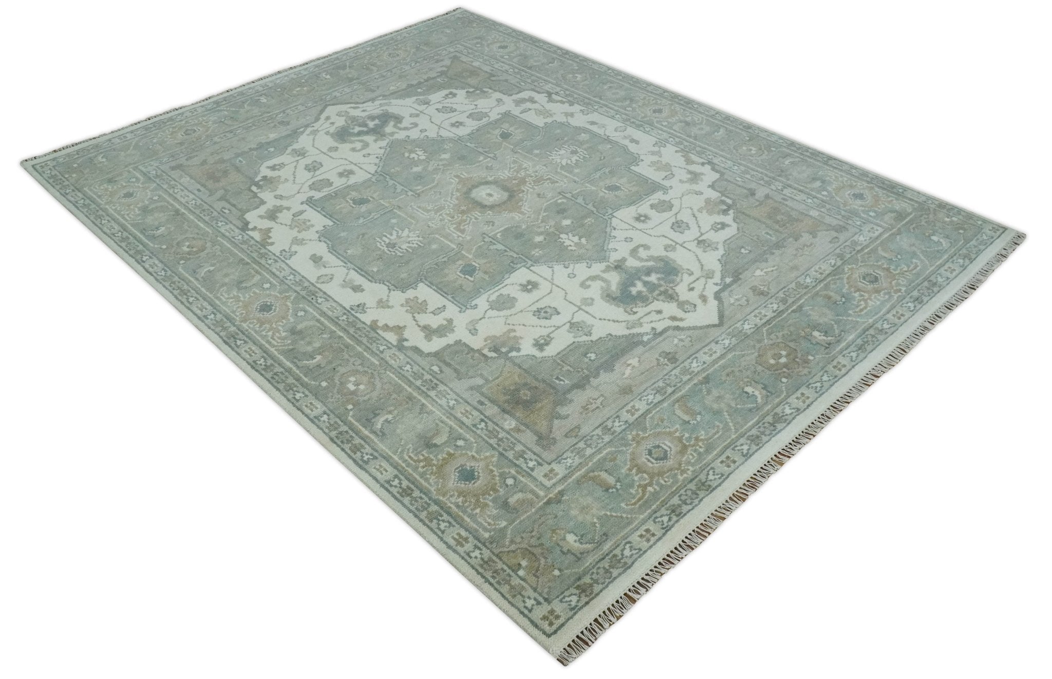 Custom Made Gray, Ivory and Silver Hand knotted Traditional Medallion wool Area Rug - The Rug Decor