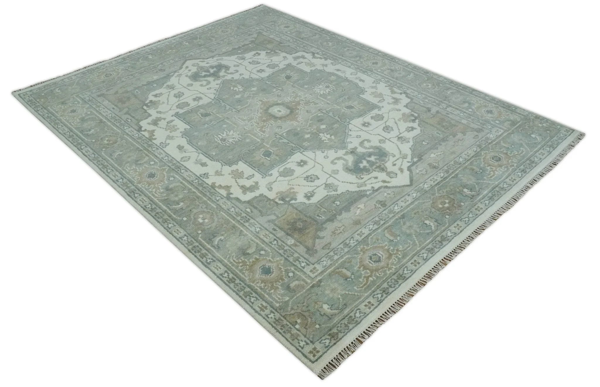Custom Made Gray, Ivory and Silver Hand knotted Traditional Medallion wool Area Rug - The Rug Decor
