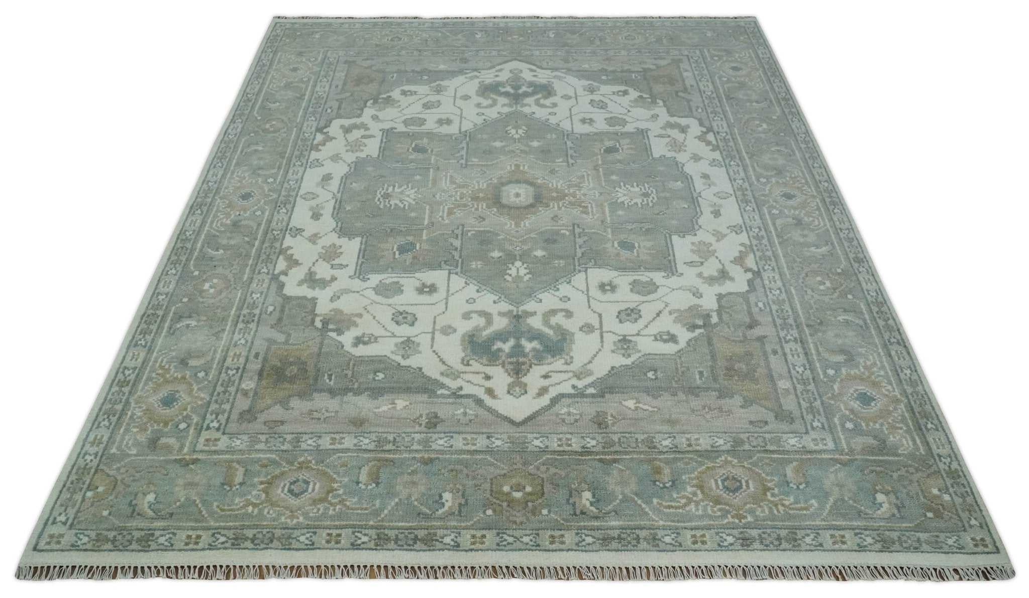 Custom Made Gray, Ivory and Silver Hand knotted Traditional Medallion wool Area Rug - The Rug Decor