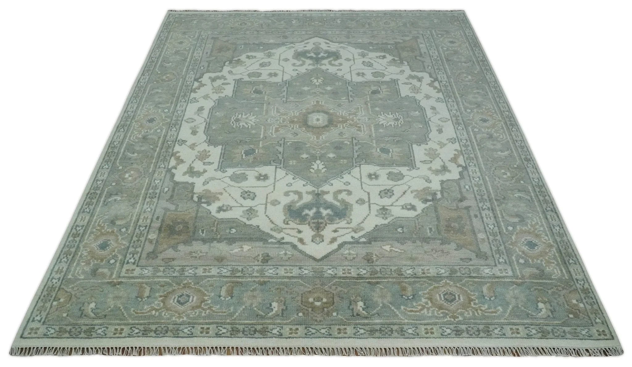Custom Made Gray, Ivory and Silver Hand knotted Traditional Medallion wool Area Rug - The Rug Decor