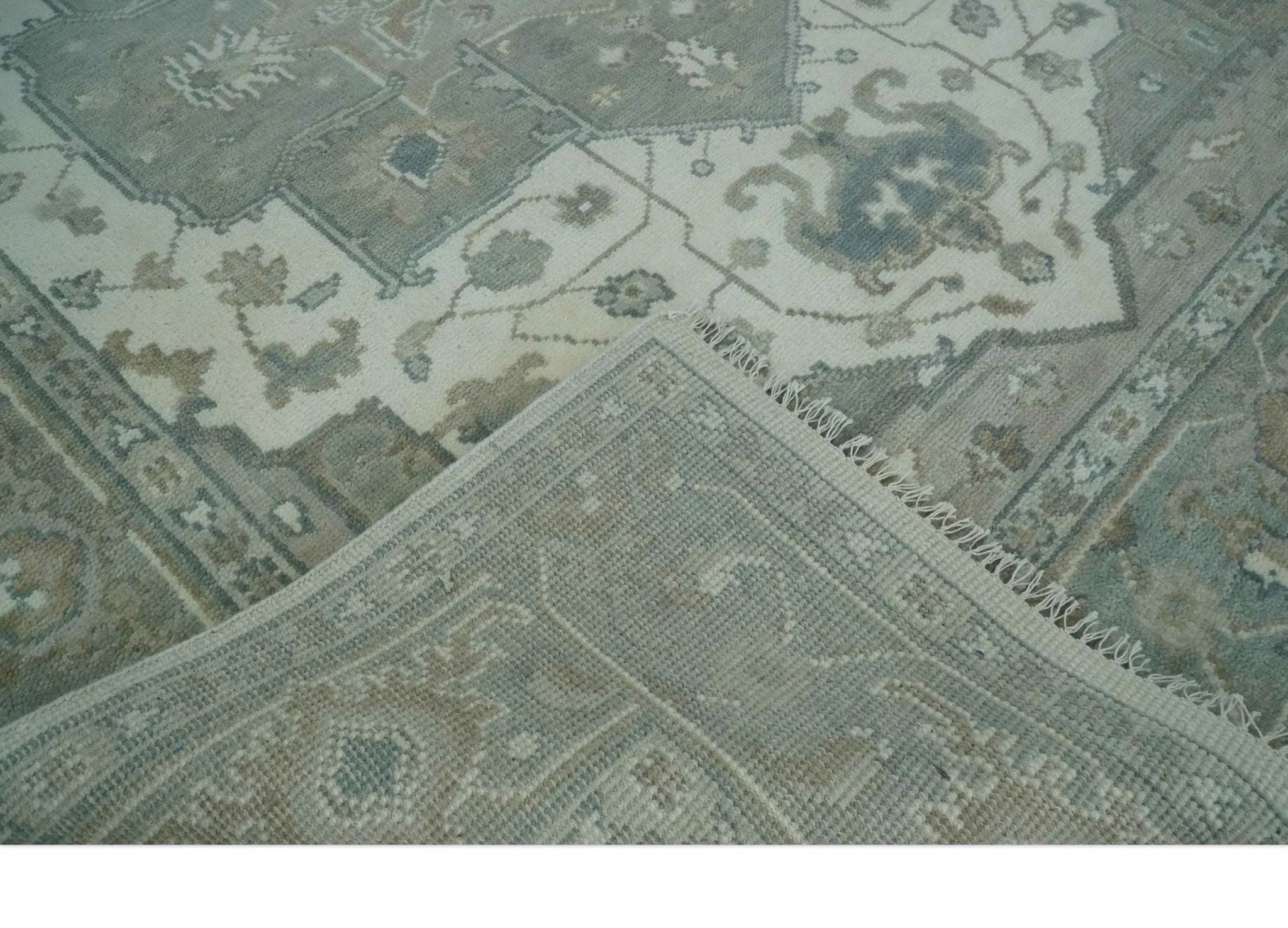 Custom Made Gray, Ivory and Silver Hand knotted Traditional Medallion wool Area Rug - The Rug Decor