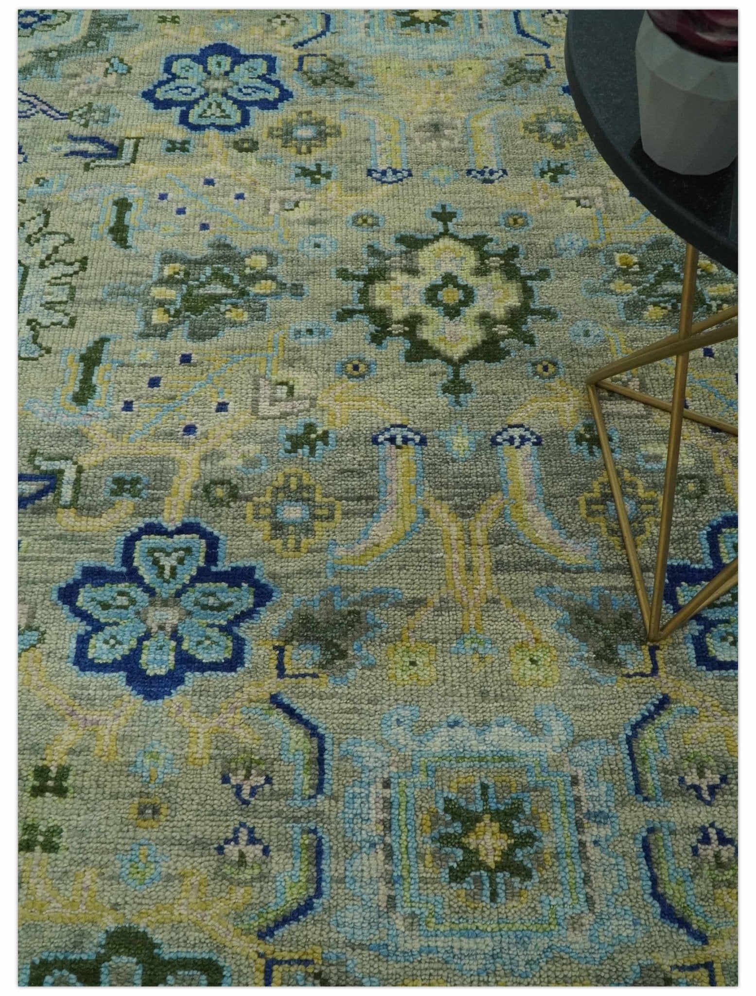 Custom Made Lt. Silver, Grey and Mustard Hand Knotted Traditional Oushak wool area rug