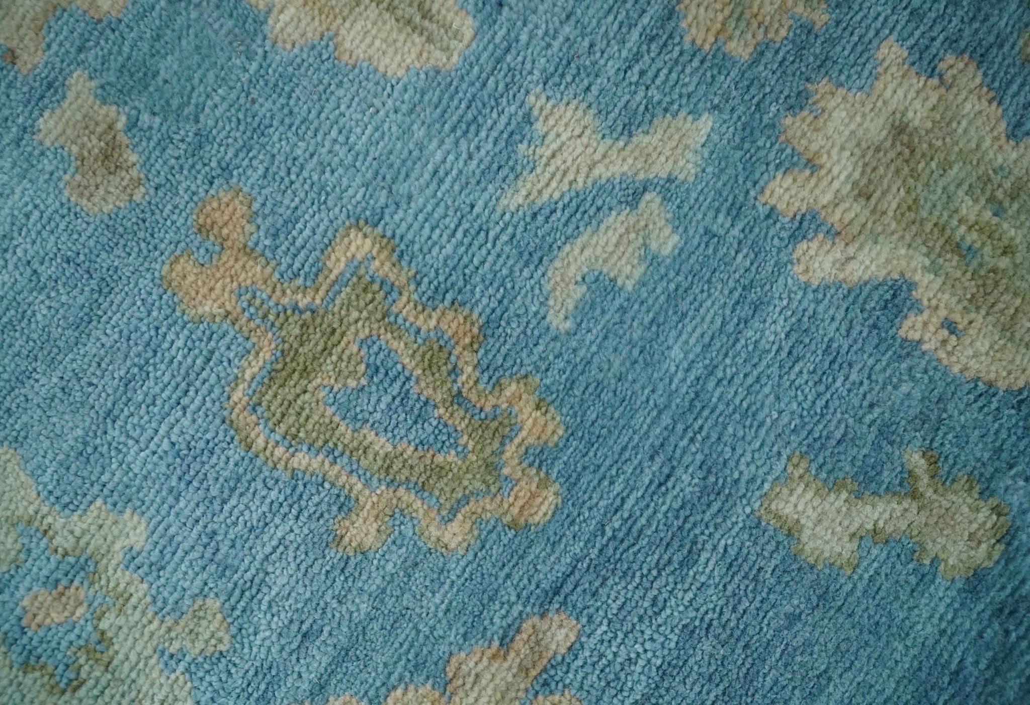 Custom Made Hand knotted Blue and Beige Traditional Oushak Wool Area Rug