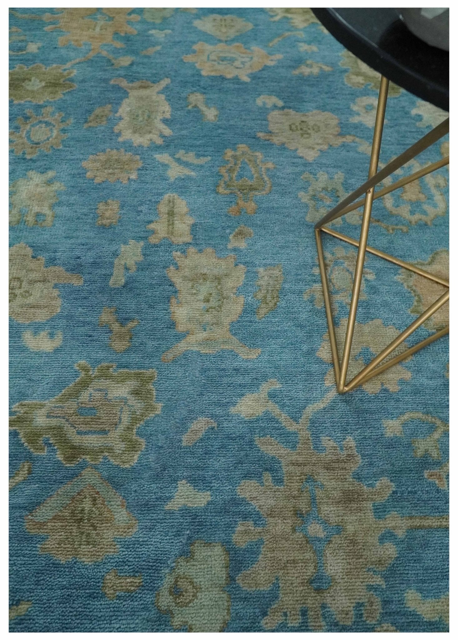 Custom Made Hand knotted Blue and Beige Traditional Oushak Wool Area Rug