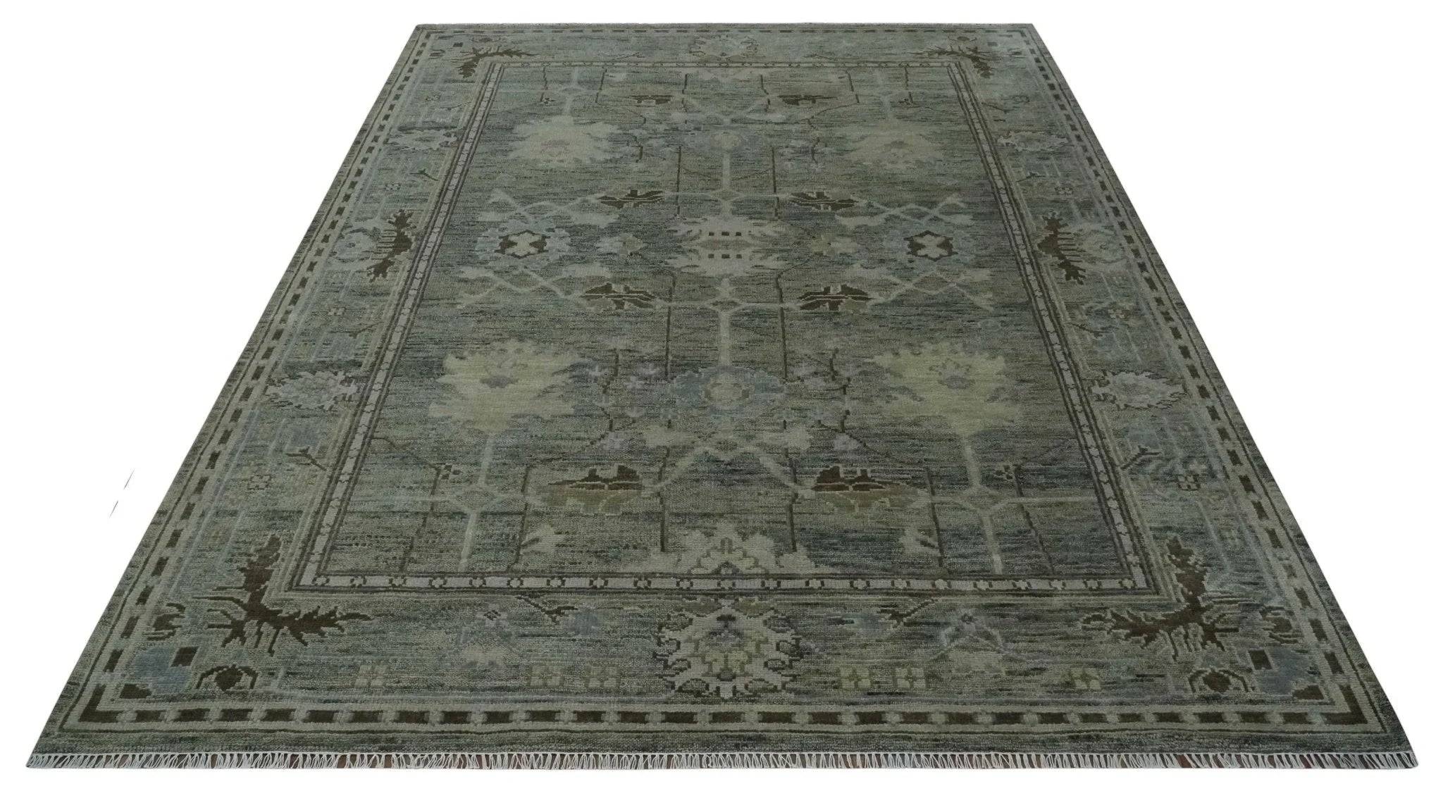 Custom Made Hand Knotted Gray and Brown Oriental Oushak Multi Size Traditional Wool Areaa Rug - The Rug Decor