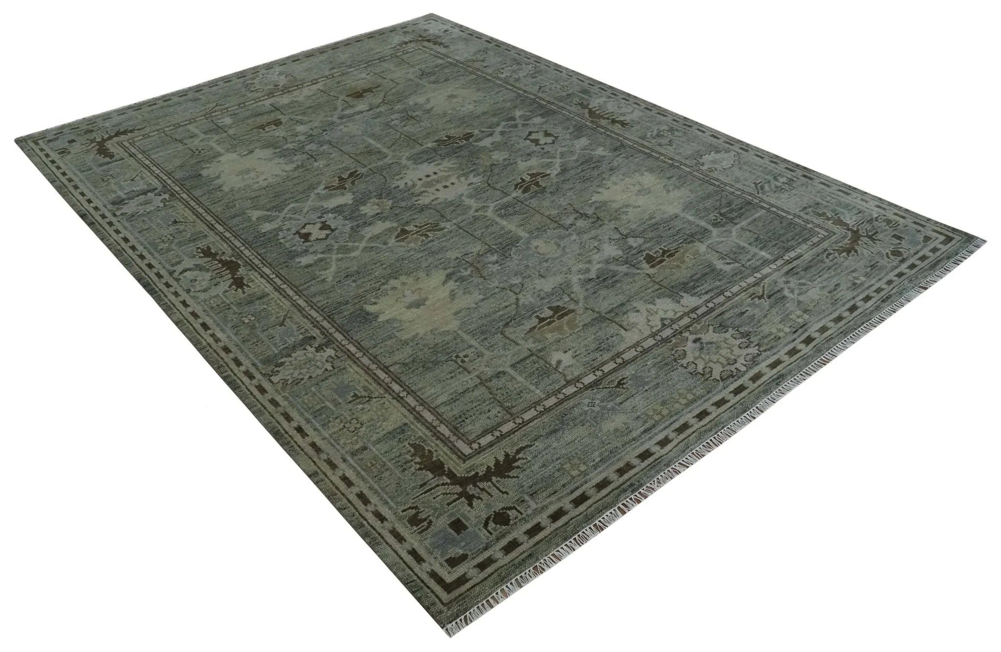 Custom Made Hand Knotted Gray and Brown Oriental Oushak Multi Size Traditional Wool Areaa Rug - The Rug Decor