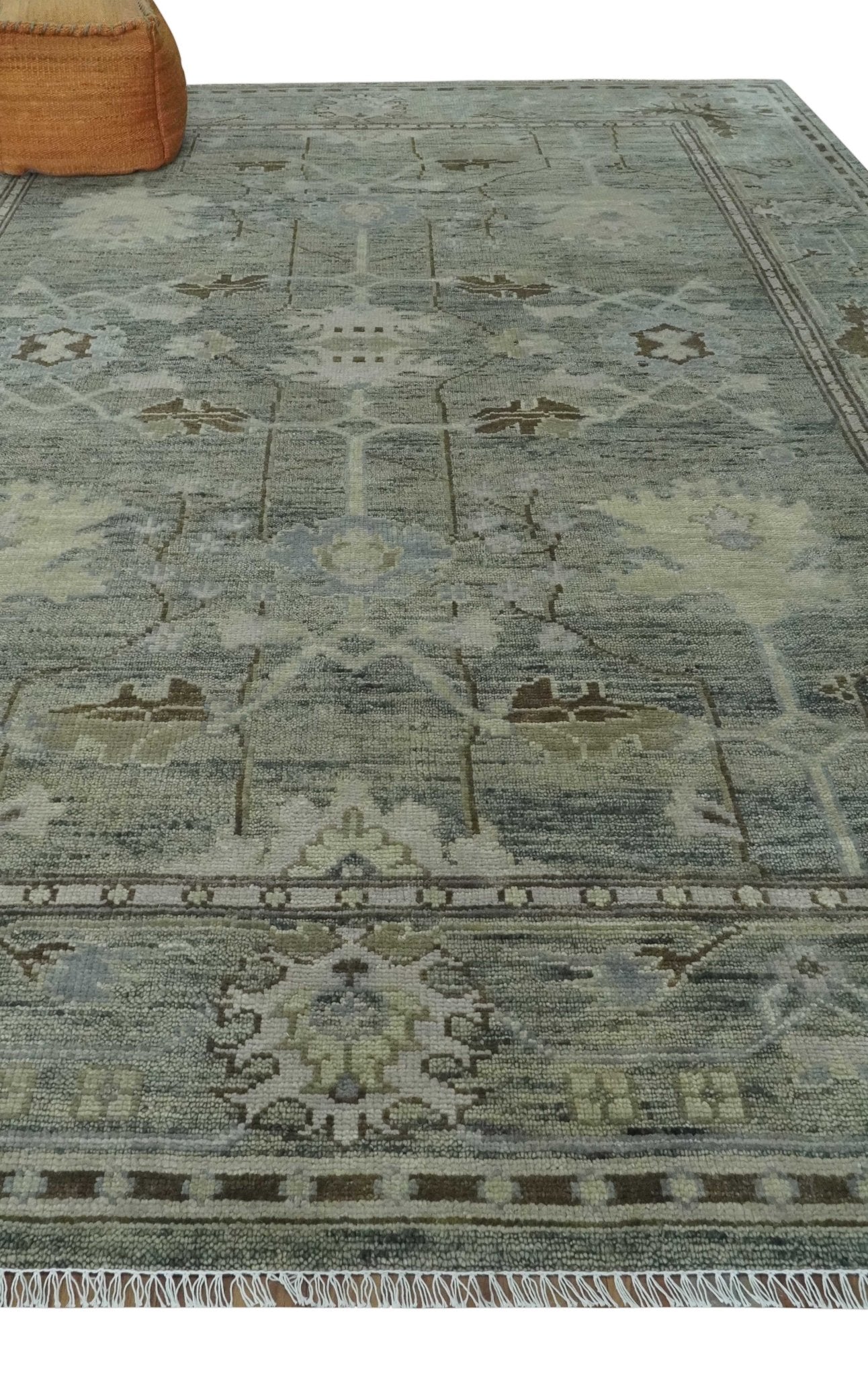 Custom Made Hand Knotted Gray and Brown Oriental Oushak Multi Size Traditional Wool Areaa Rug - The Rug Decor