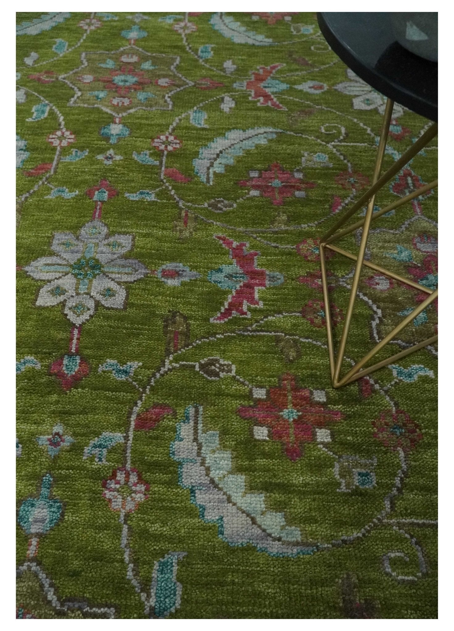 Custom Made Hand Knotted Green, Silver and Maroon Traditional Wool Area Rug - The Rug Decor