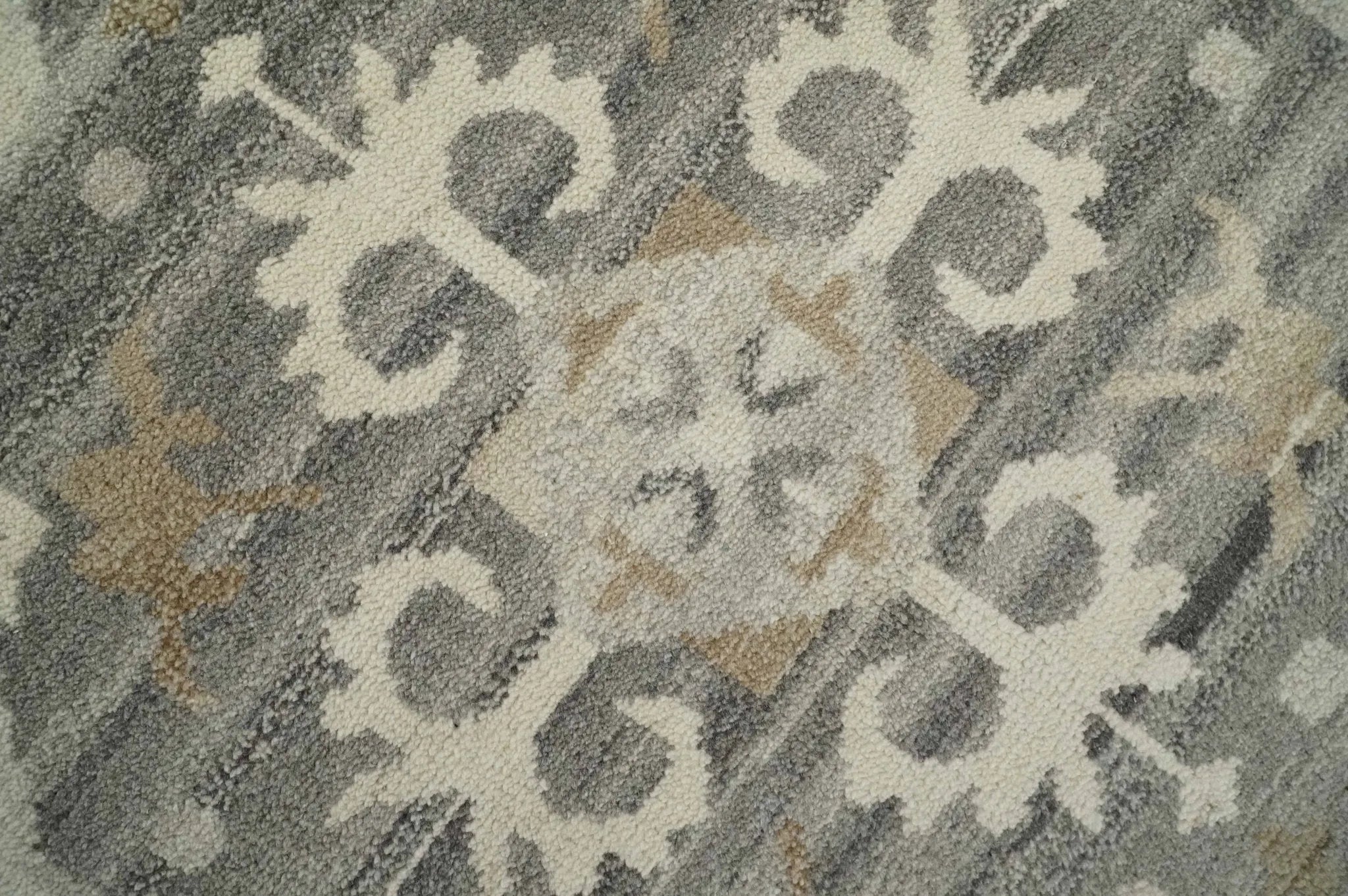 Custom Made Hand Knotted Ivory and Charcoal Medallion Pattern Wool Area Rug - The Rug Decor