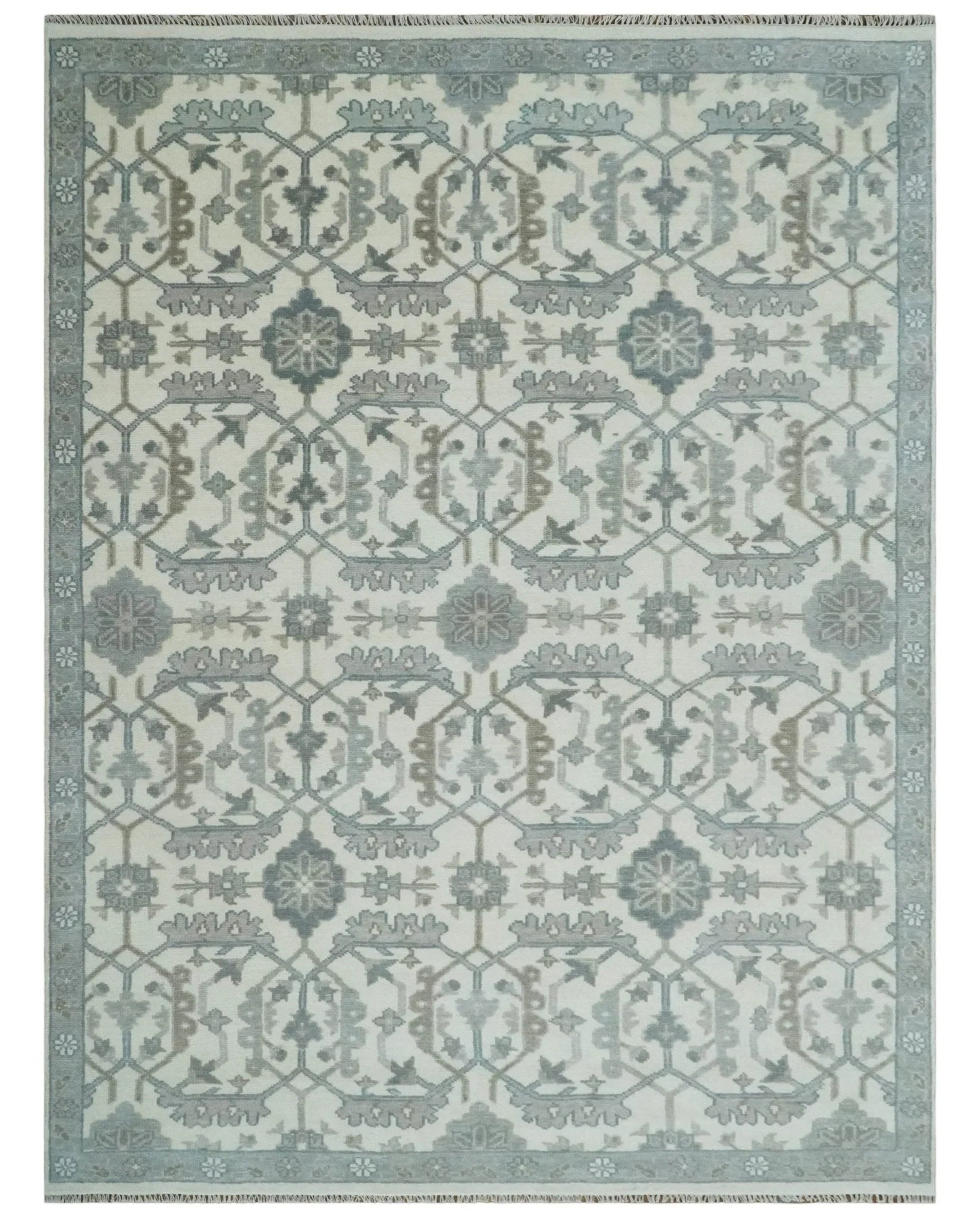 Custom Made Hand Knotted Ivory and Silver Oriental Oushak Multi Size Traditional Wool Area Rug, Living Room and Bedroom Rug - The Rug Decor