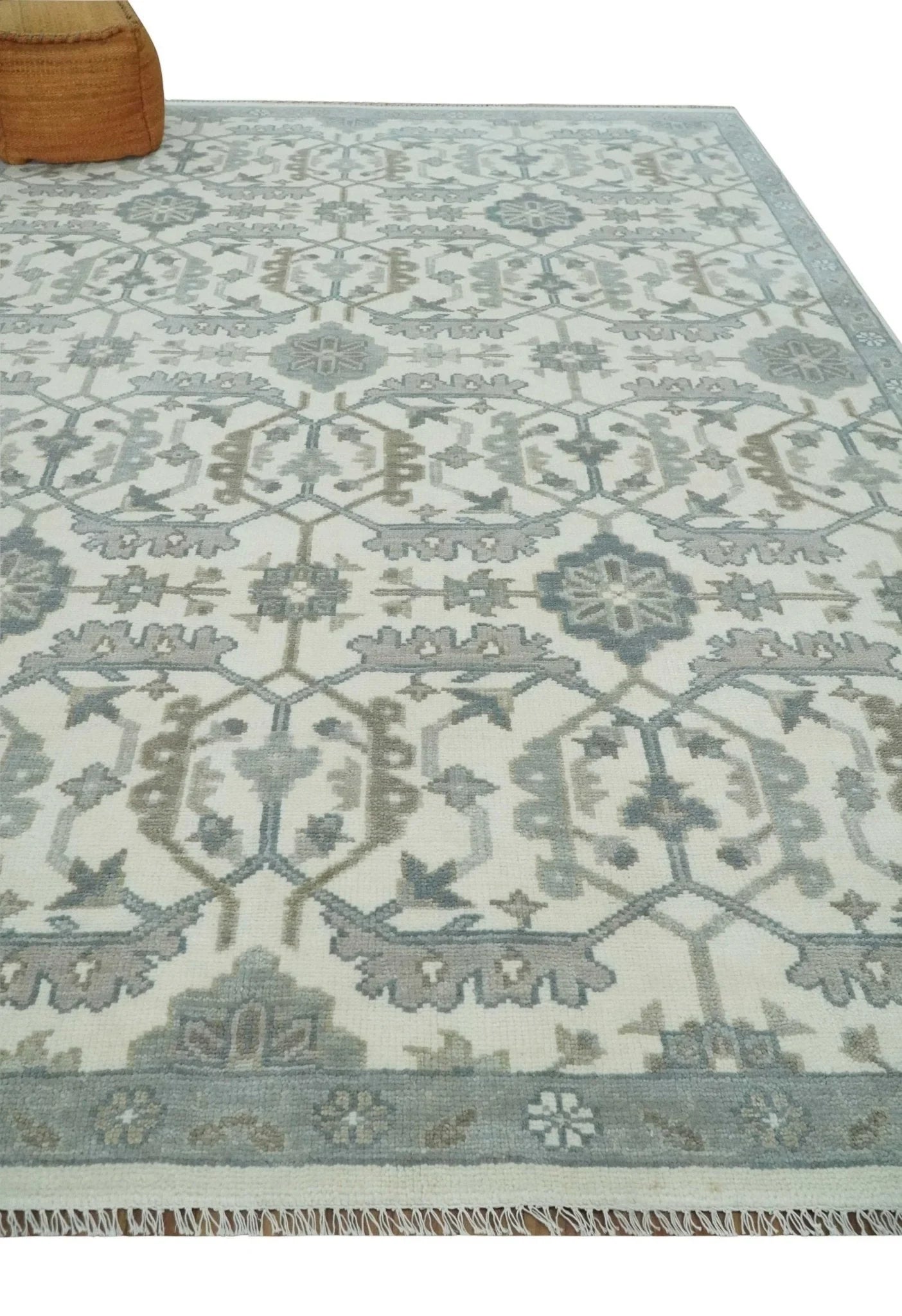 Custom Made Hand Knotted Ivory and Silver Oriental Oushak Multi Size Traditional Wool Area Rug, Living Room and Bedroom Rug - The Rug Decor