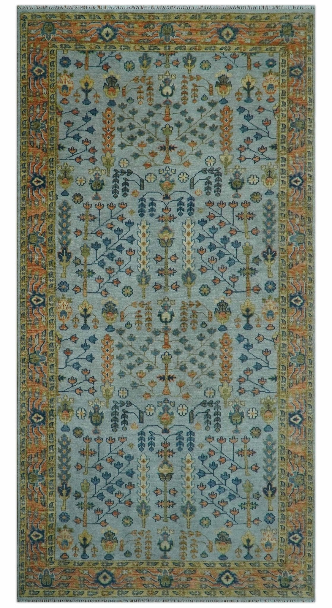 Custom Made Hand Knotted Living Room and Bedroom Rug Rust and Silver Traditional Turkish Style Wool Rug